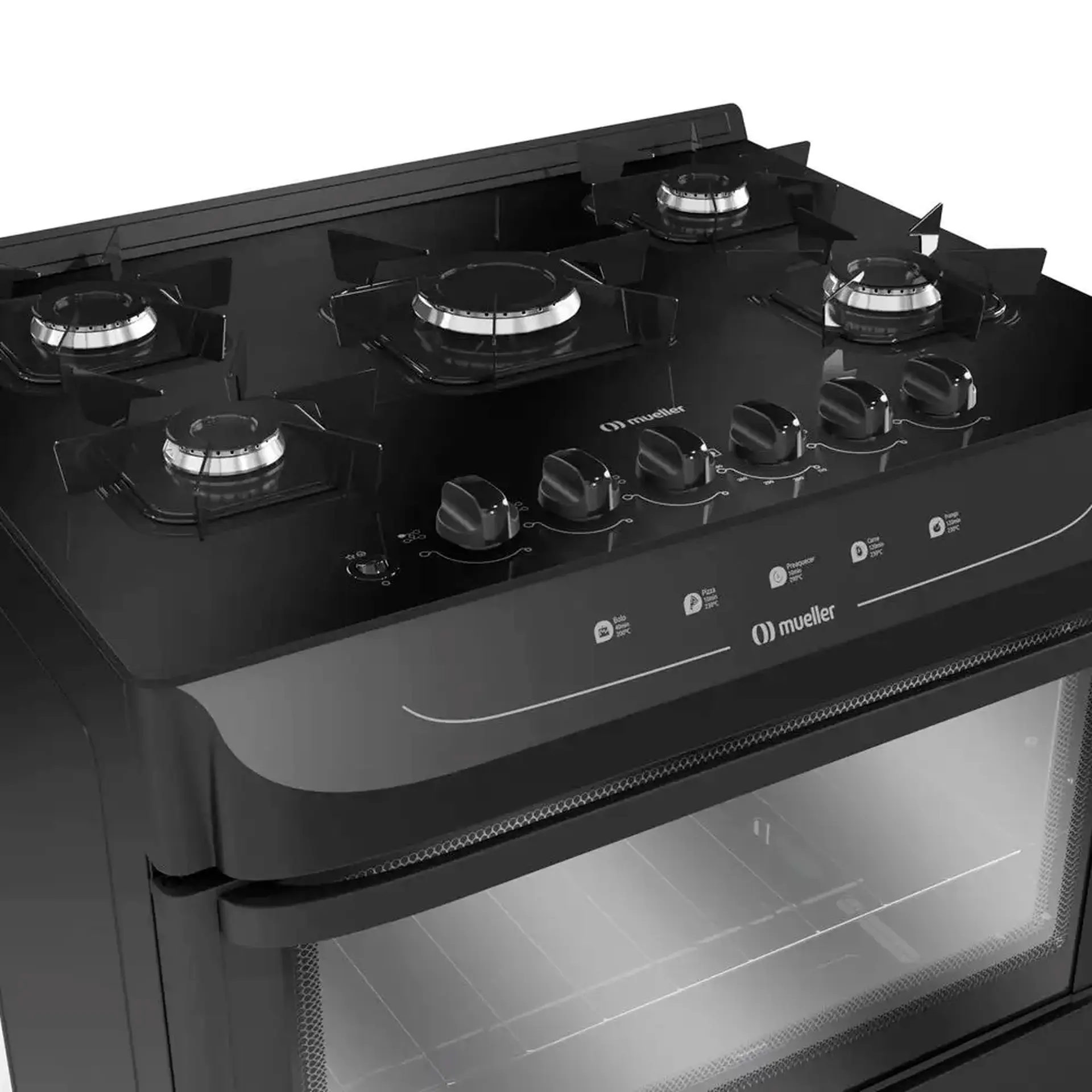 Fogão Mueller MFV5BB 5 Bocas Automático Mesa de Vidro Temperado com Ultra Chama - Preto - Bivolt