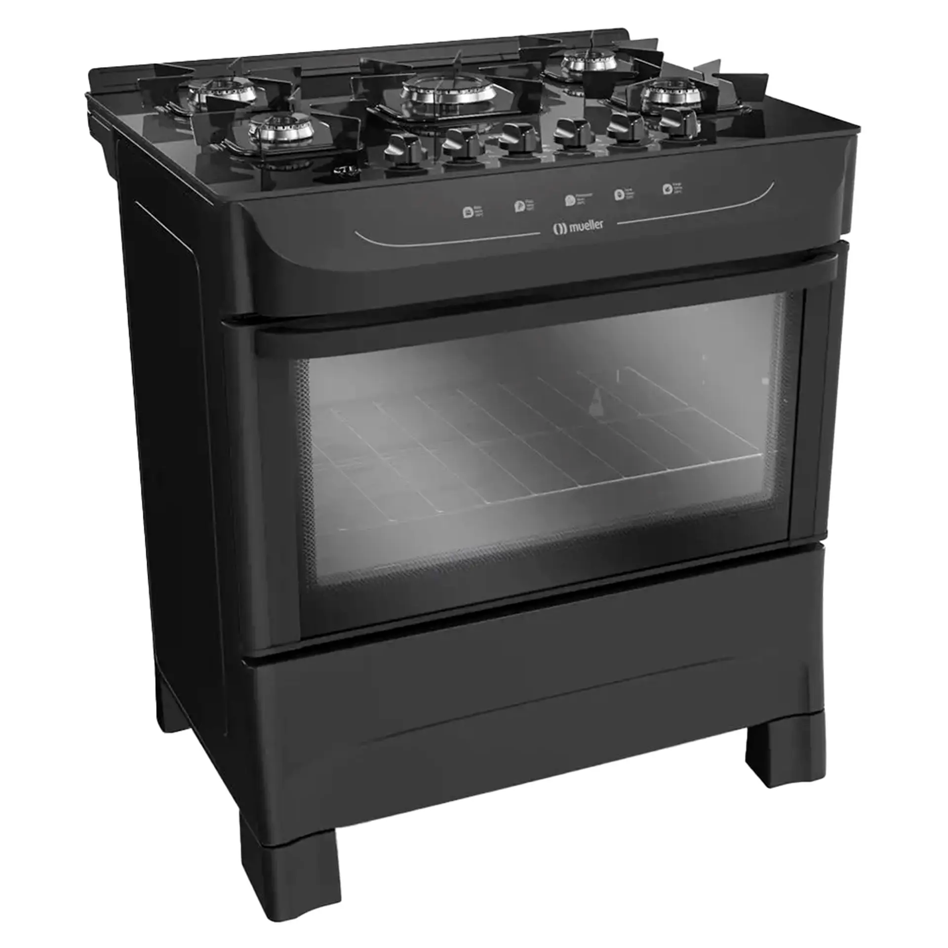 Fogão Mueller MFV5BB 5 Bocas Automático Mesa de Vidro Temperado com Ultra Chama - Preto - Bivolt