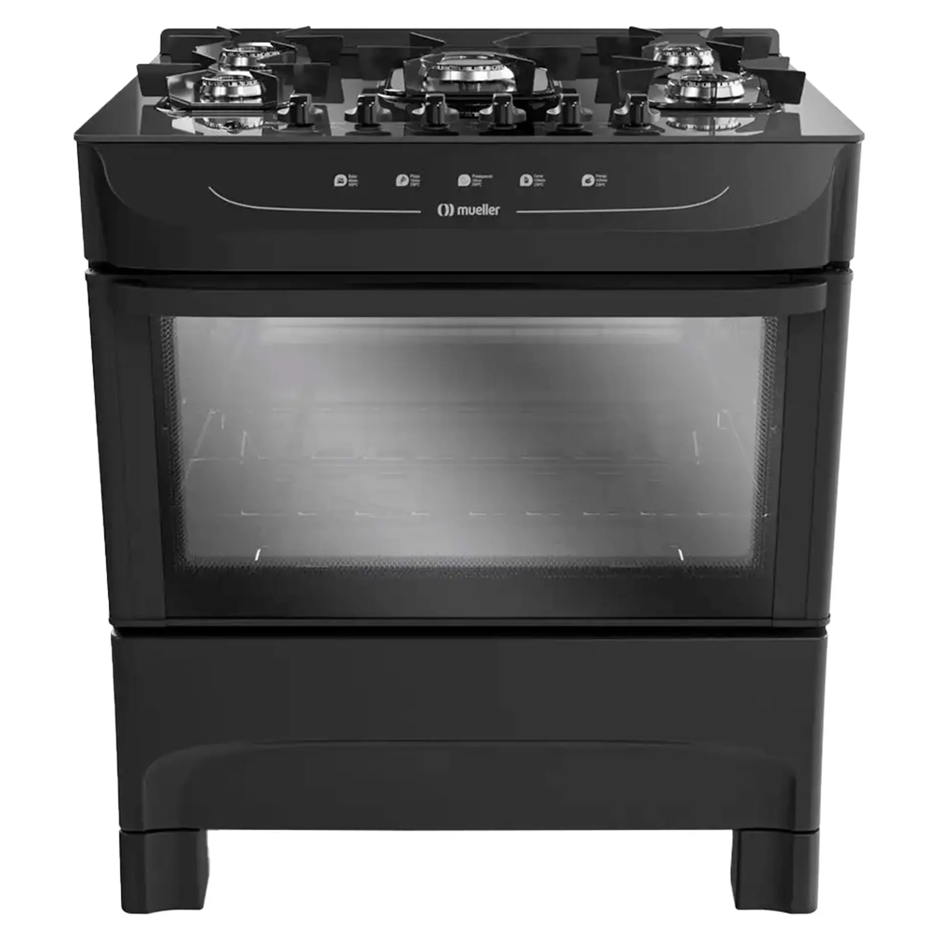 Fogão Mueller MFV5BB 5 Bocas Automático Mesa de Vidro Temperado com Ultra Chama - Preto - Bivolt
