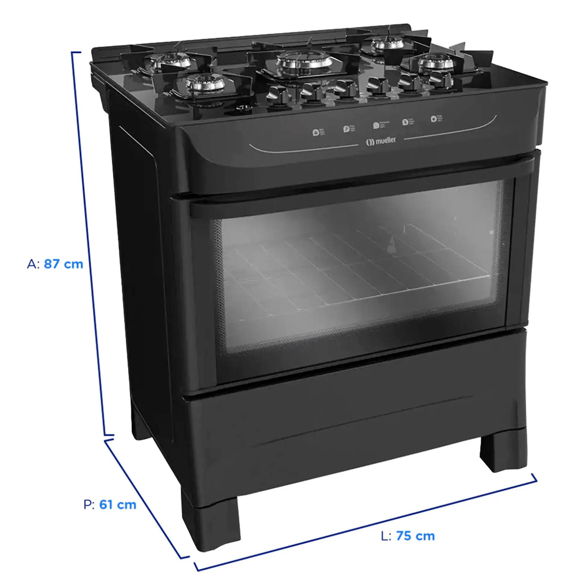 Fogão Mueller MFV5BB 5 Bocas Automático Mesa de Vidro Temperado com Ultra Chama - Preto - Bivolt