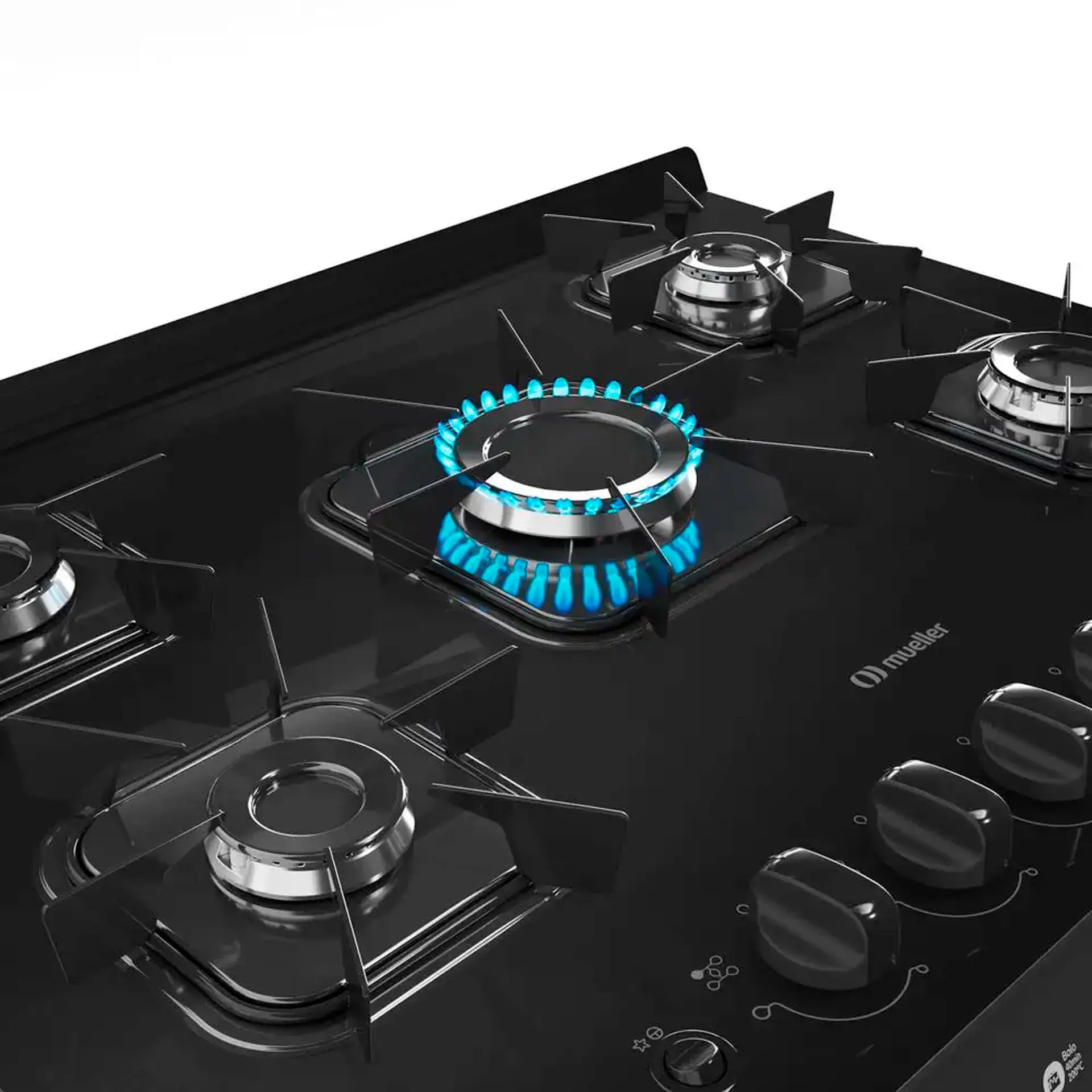 Fogão Mueller MFV5BB 5 Bocas Automático Mesa de Vidro Temperado com Ultra Chama - Preto - Bivolt