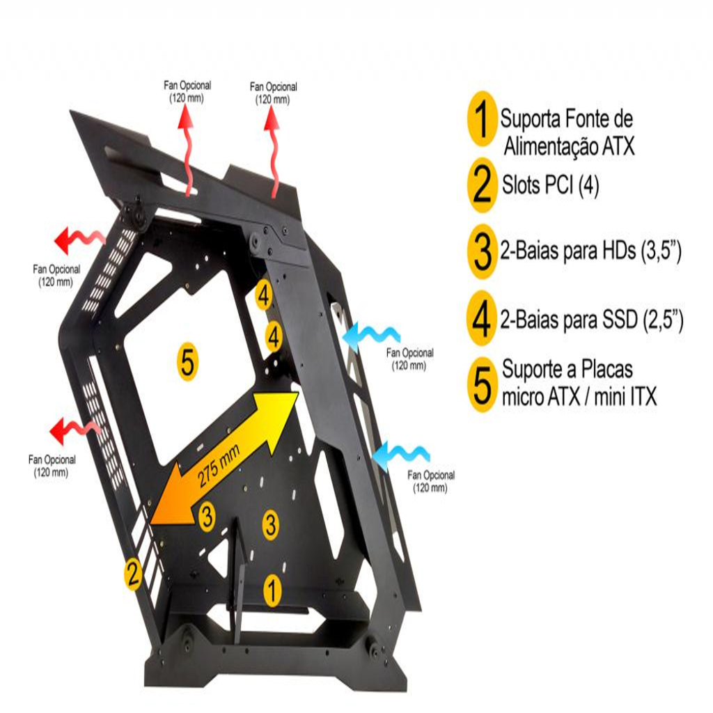 Gabinete Gamer Pixxo GS Lumine Preto sem Fonte e Cooler Led RGB com Lateral de Vidro - CGLKL06G