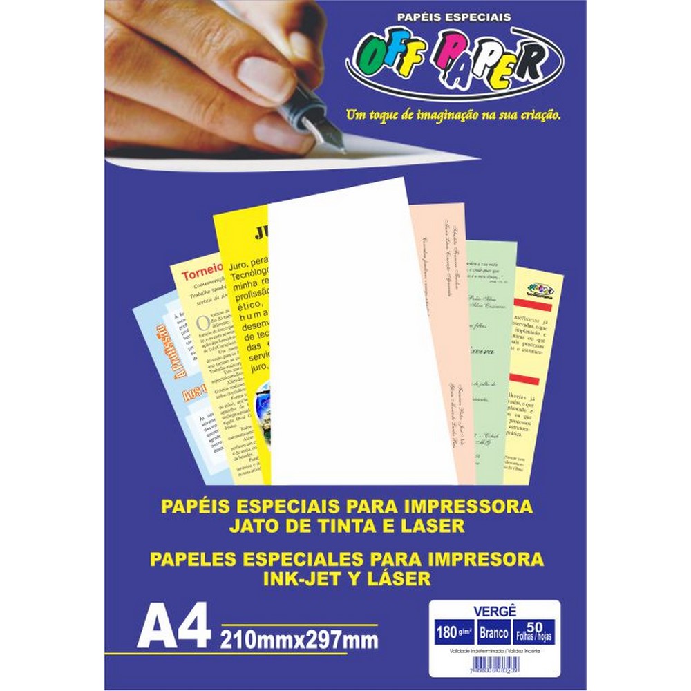 Papel Vergê A4 50 Folhas 180g Branco Off Paper 00001
