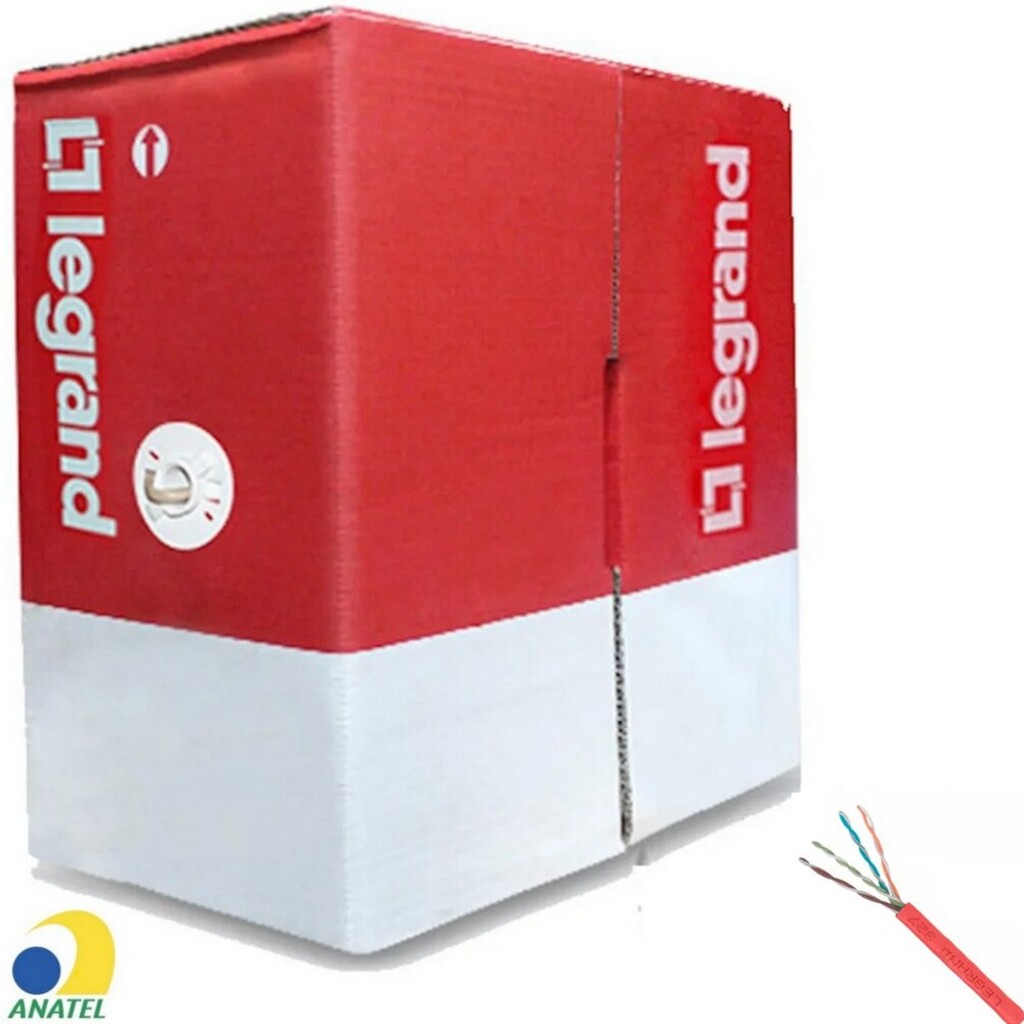 Cabo de Rede 24AWG Legrand Cat.6 4 Pares Vermelho 630116 Caixa com 305 Metros - 100% Cobre Homologado ANATEL