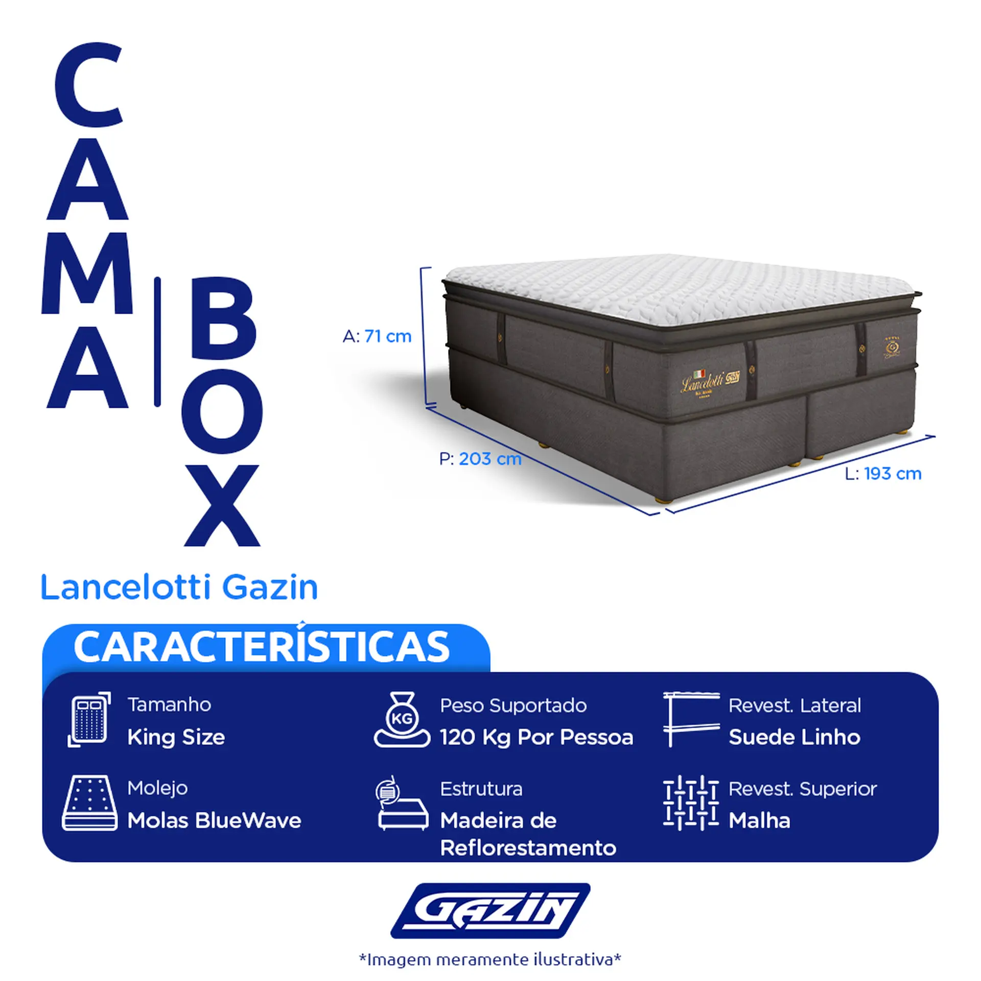 Colchão Cama Box Gazin Molas BlueWave King Size Lancelotti 193x203