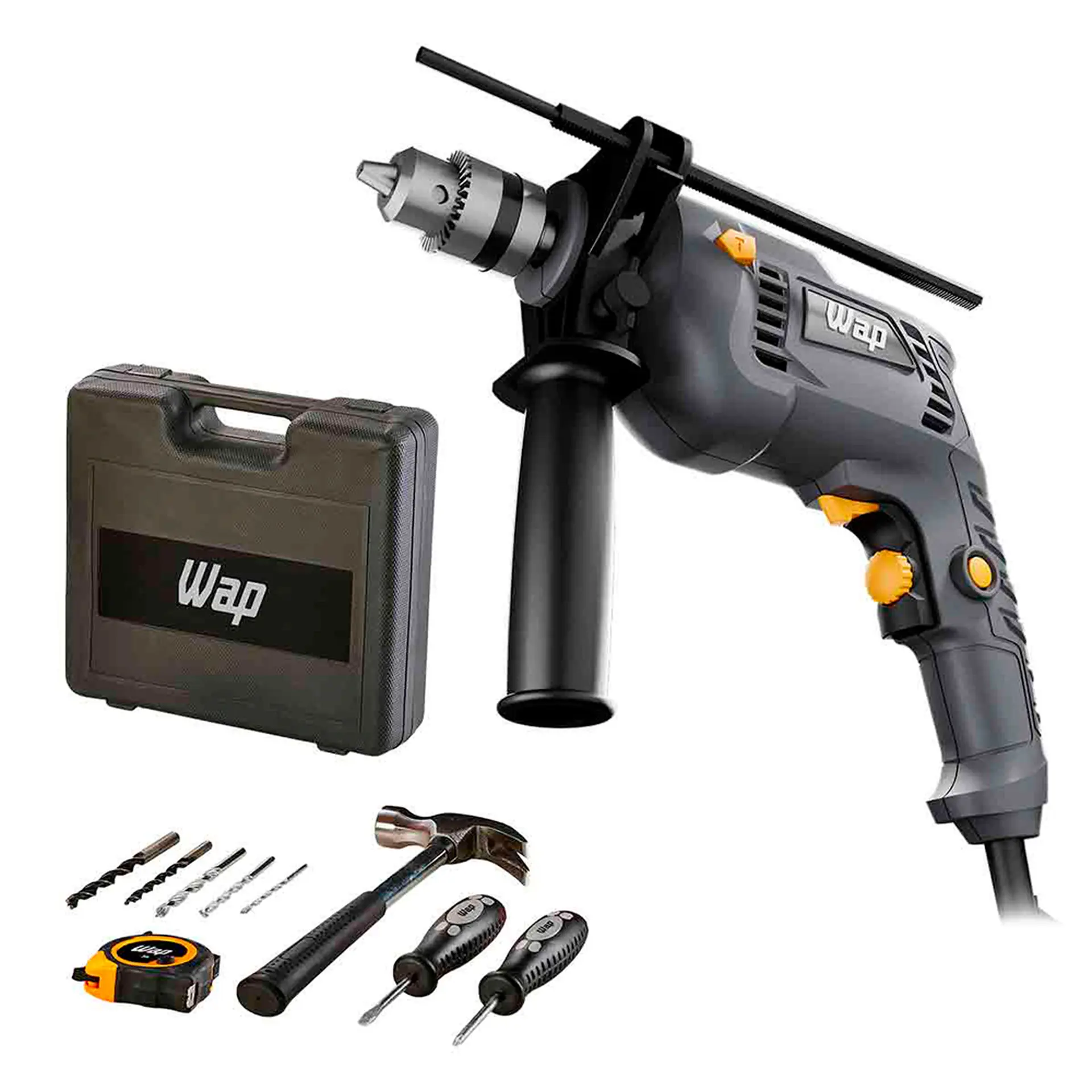 Furadeira e Parafusadeira de Impacto Wap 3/8 Polegadas 700W WF 700K10 - Cinza/Amarelo - 110 Volts