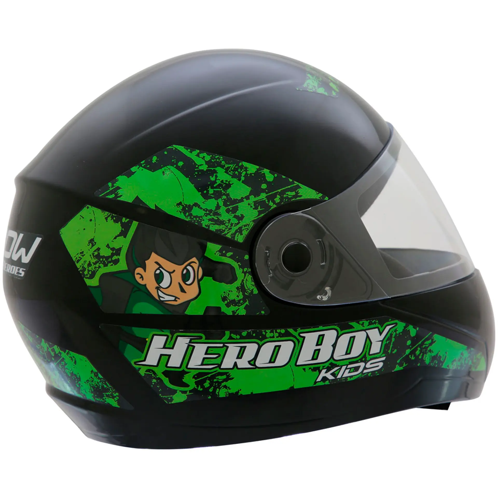 Capacete de Moto Infantil Fechado 54 Gow Hero Boy com Proteção IRS - Preto/Verde
