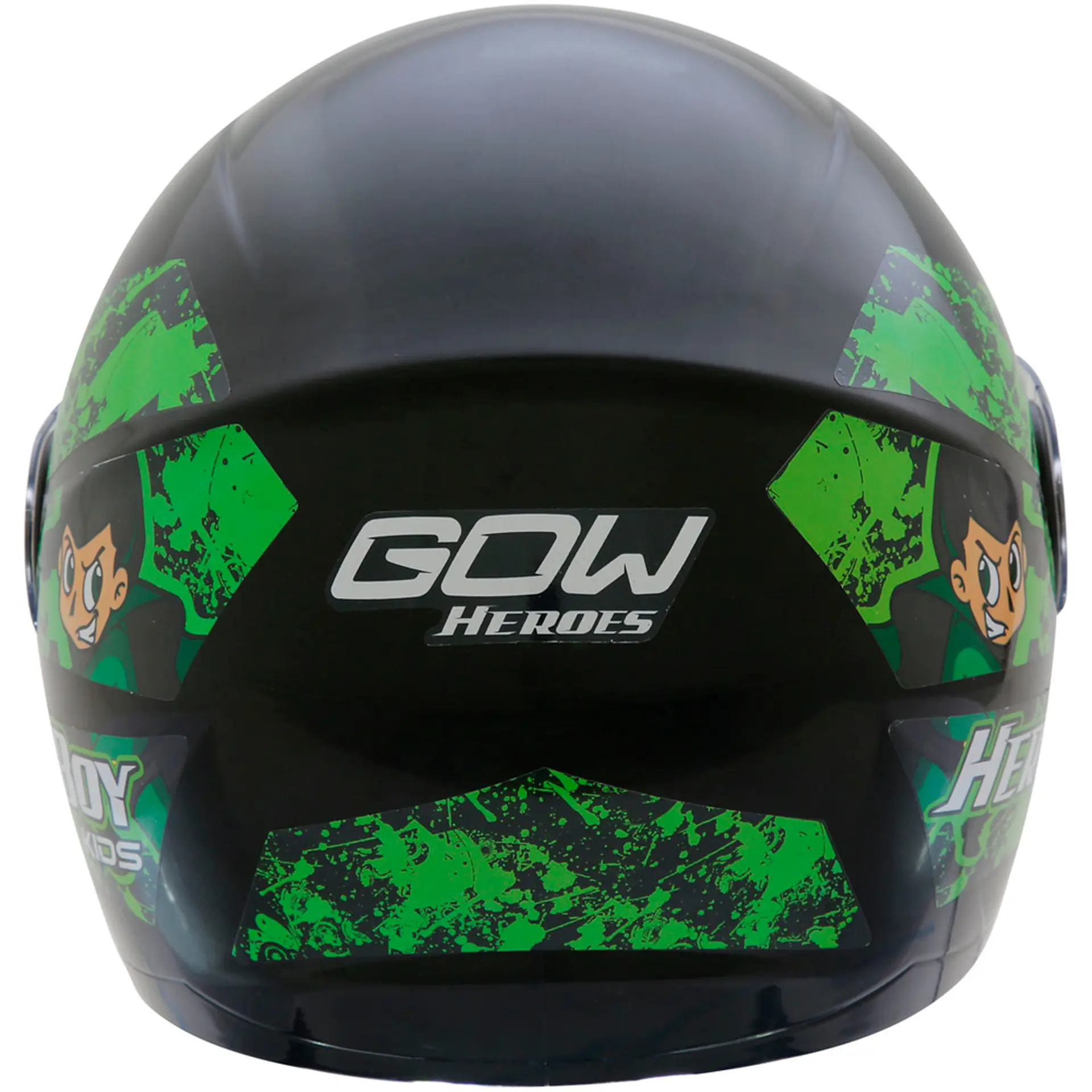 Capacete de Moto Infantil Fechado 54 Gow Hero Boy com Proteção IRS - Preto/Verde