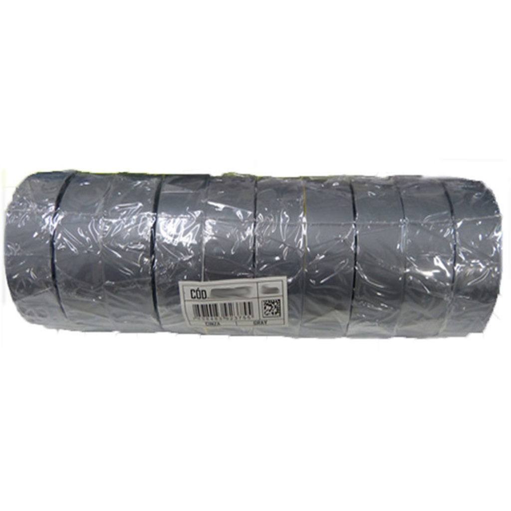 Fita Isolante Autoextinguível Enerbras 5 Metros Cinza - Pacote com 10 Fitas Isolantes - 500-ECZ