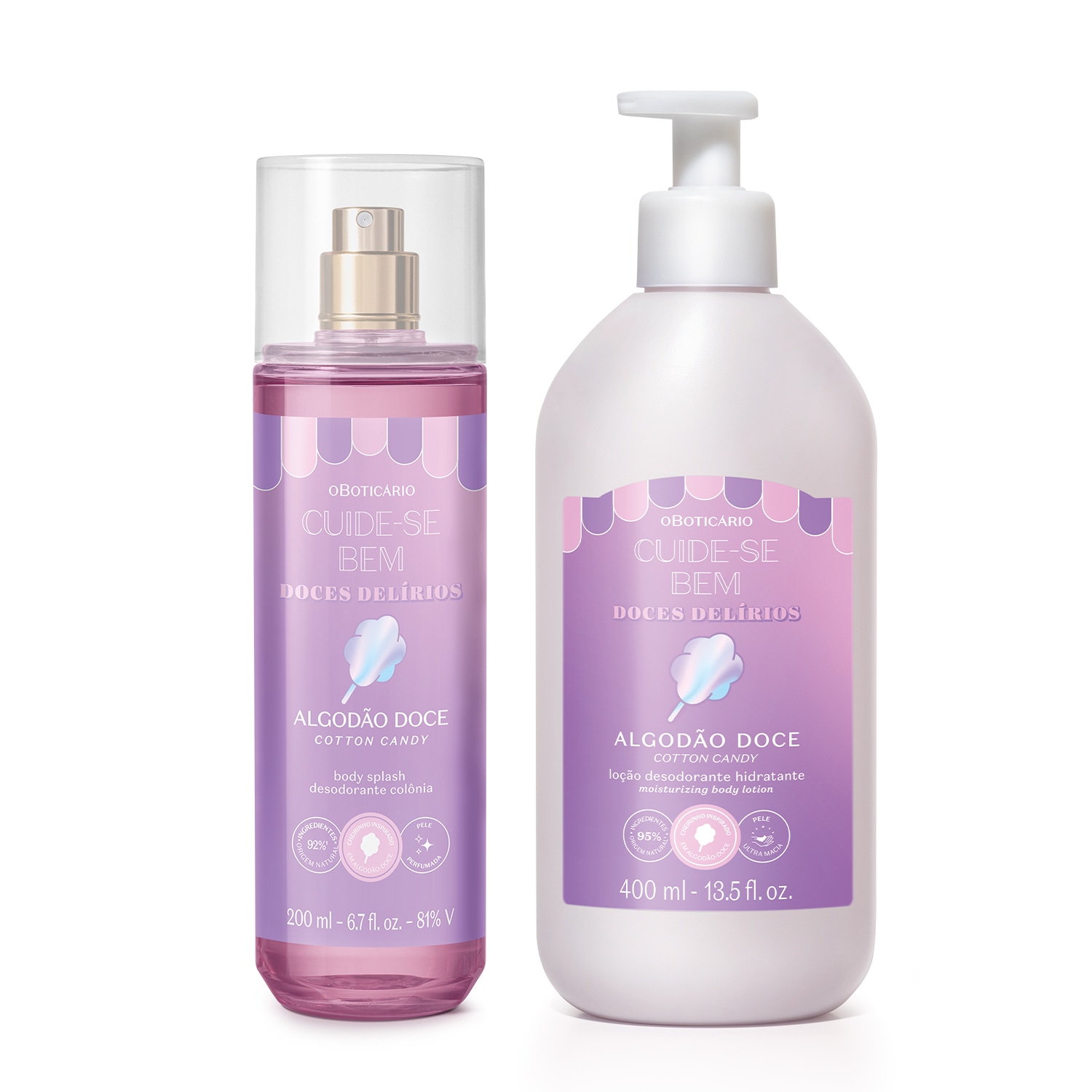 Combo Cuide-se Bem Doces Delírios Algodão Doce: Body Splash 200ml + Loção Corporal 400ml