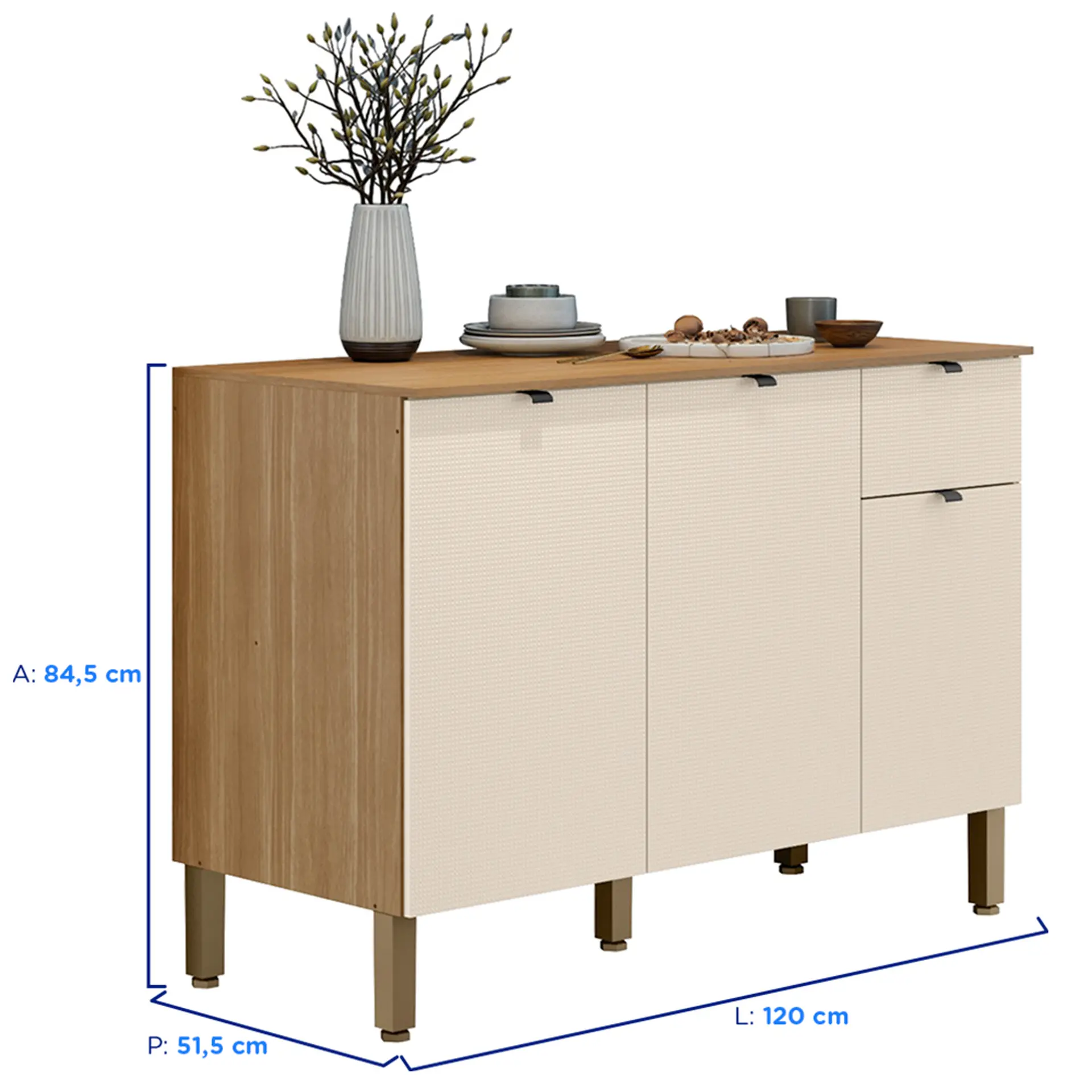 Balcão sem Tampo 3 Portas 1 Gaveta 120cm Vert Plus Kits Paraná - Freijó Soft