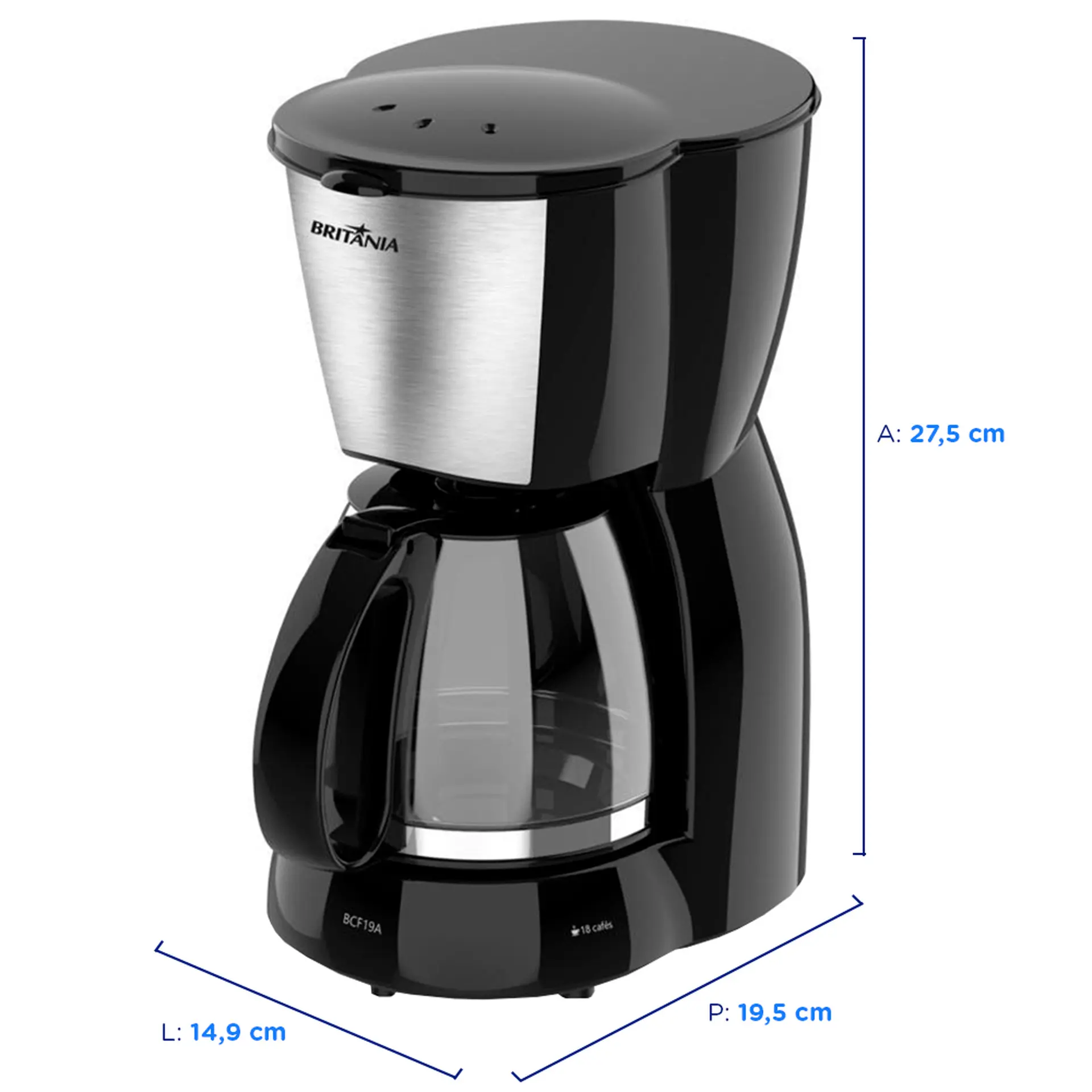 Cafeteria Elétrica Britânia BCF19 18 Xícaras Jarra de Vidro - 110 Volts