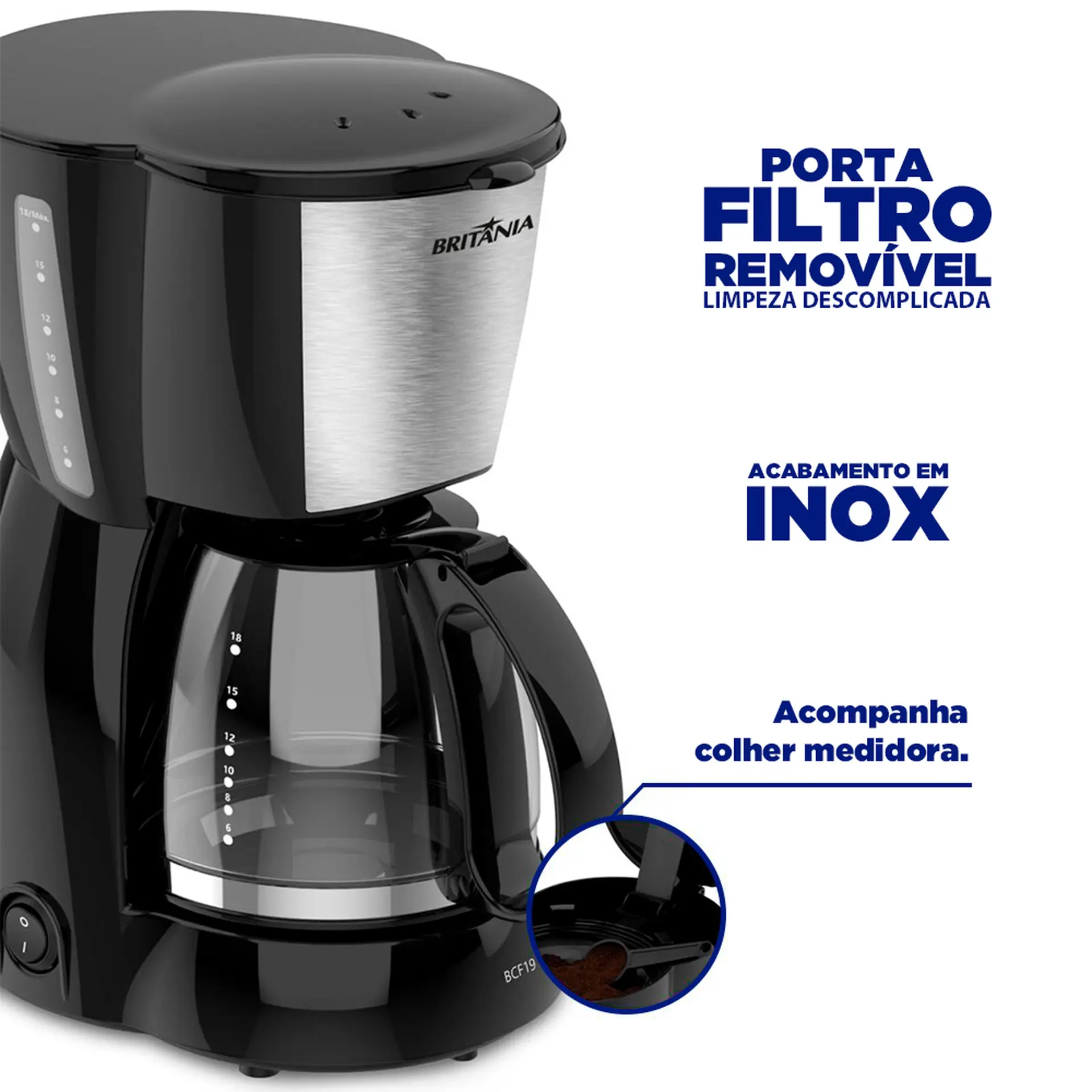 Cafeteria Elétrica Britânia BCF19 18 Xícaras Jarra de Vidro - 110 Volts
