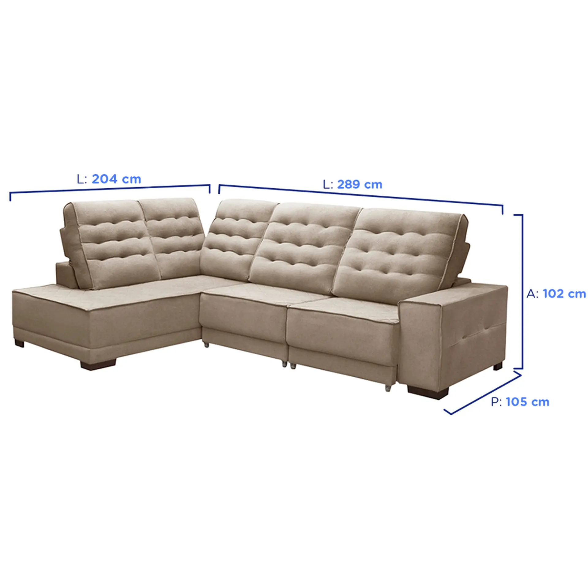 Sofá de Canto Retrátil e Reclinável Suede Veludo Vicenzo Jandaia - Boucle Capuccino