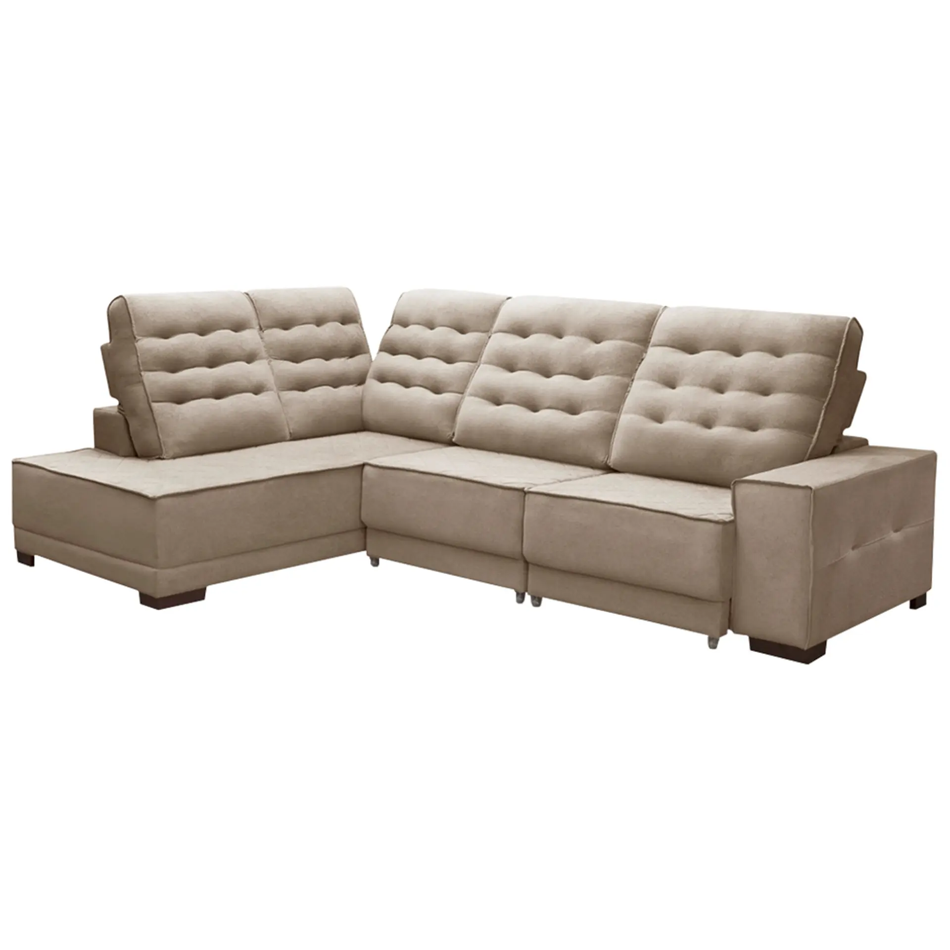 Sofá de Canto Retrátil e Reclinável Suede Veludo Vicenzo Jandaia - Boucle Capuccino