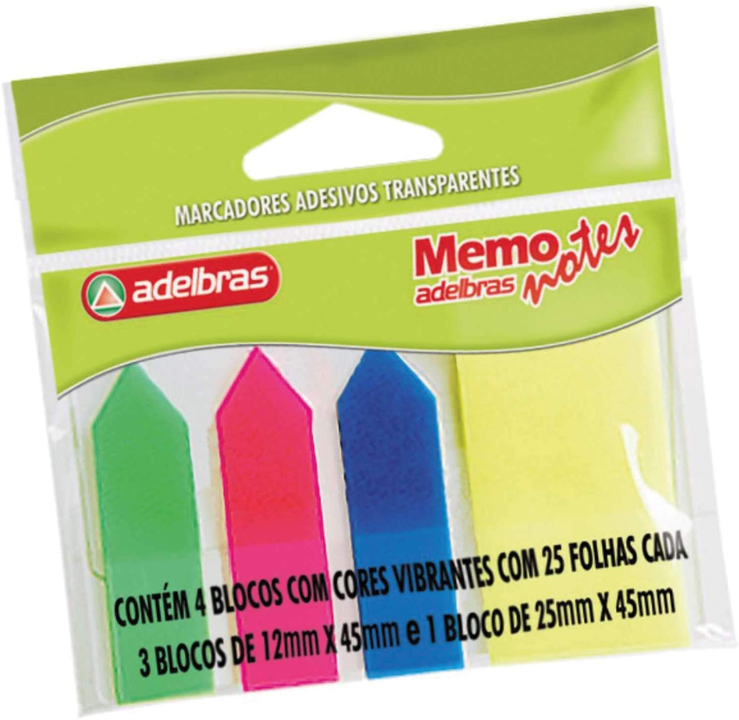 Marcador Página Adelbras Transparente 4 Cores 25 Folhas Memo Note