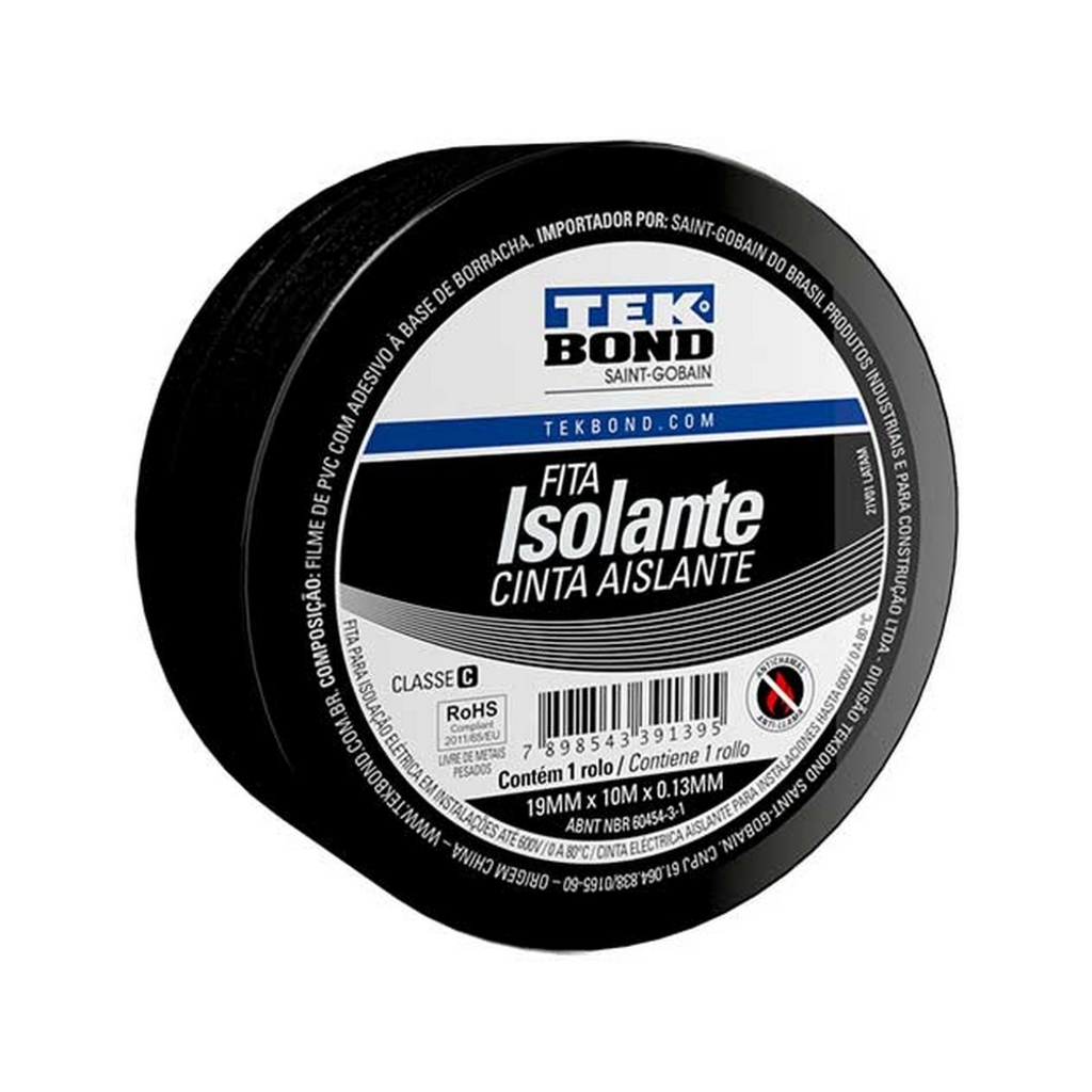 Fita Isolante Antichama Tekbond 10 Metros Preto - Unitário - 78072749344