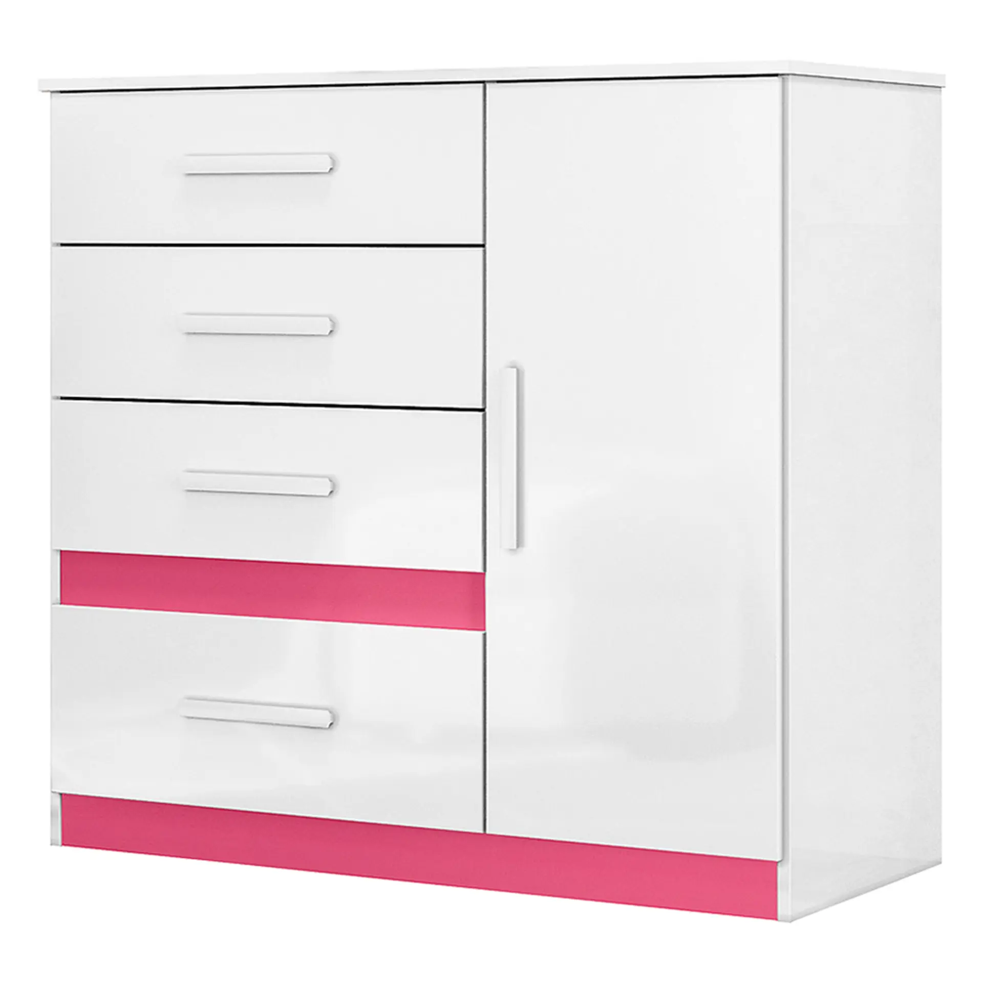 Cômoda 1 Porta Bater 4 Gavetas com Corrediças Metálicas Vênus Moval - Br/Azul/Rosa/Lilas