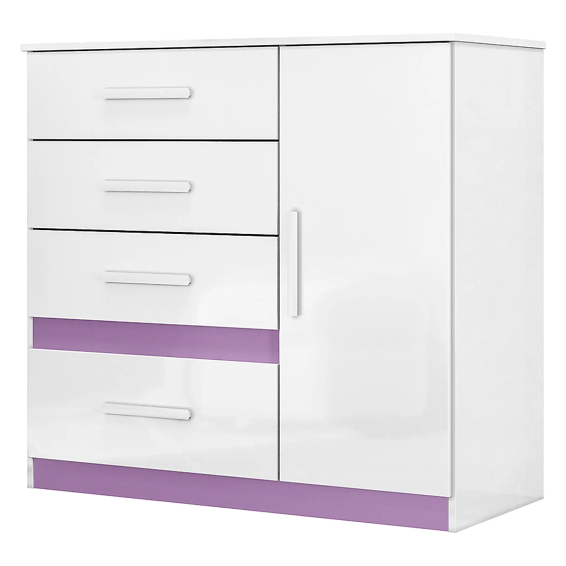 Cômoda 1 Porta Bater 4 Gavetas com Corrediças Metálicas Vênus Moval - Br/Azul/Rosa/Lilas