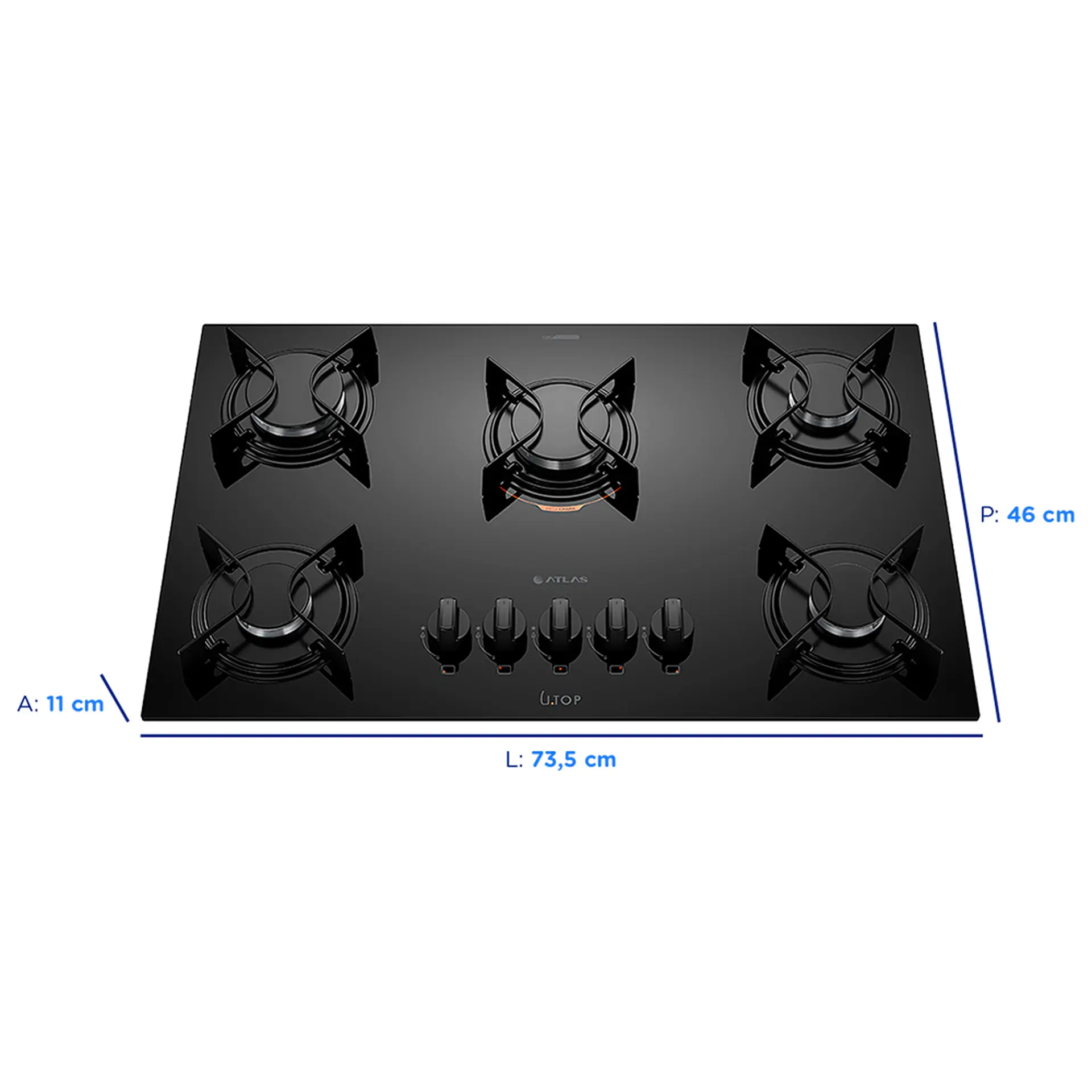 Cooktop Atlas Utop 5 Bocas Superautomático Mesa de Vidro Mega Chama - Preto - Bivolt