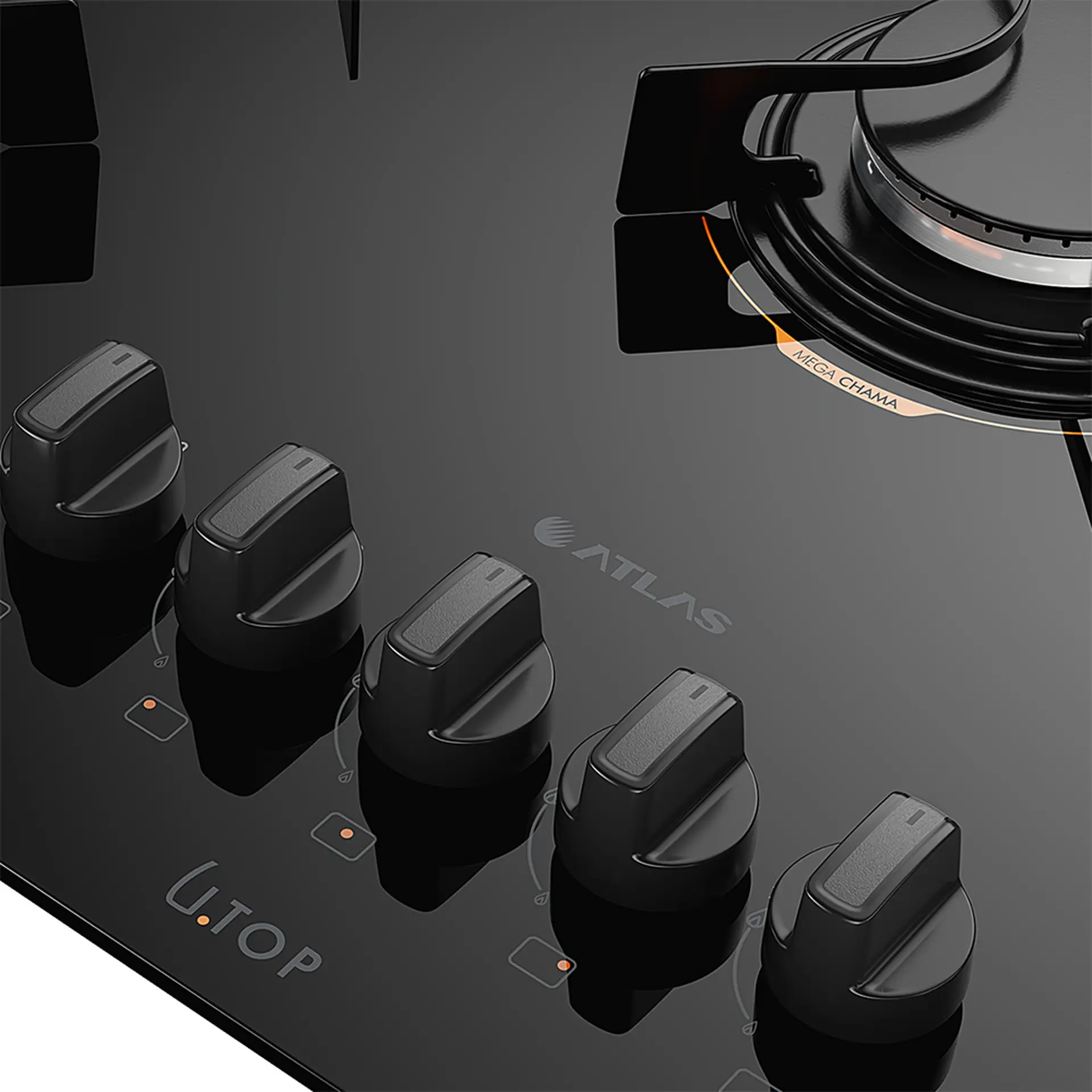 Cooktop Atlas Utop 5 Bocas Superautomático Mesa de Vidro Mega Chama - Preto - Bivolt
