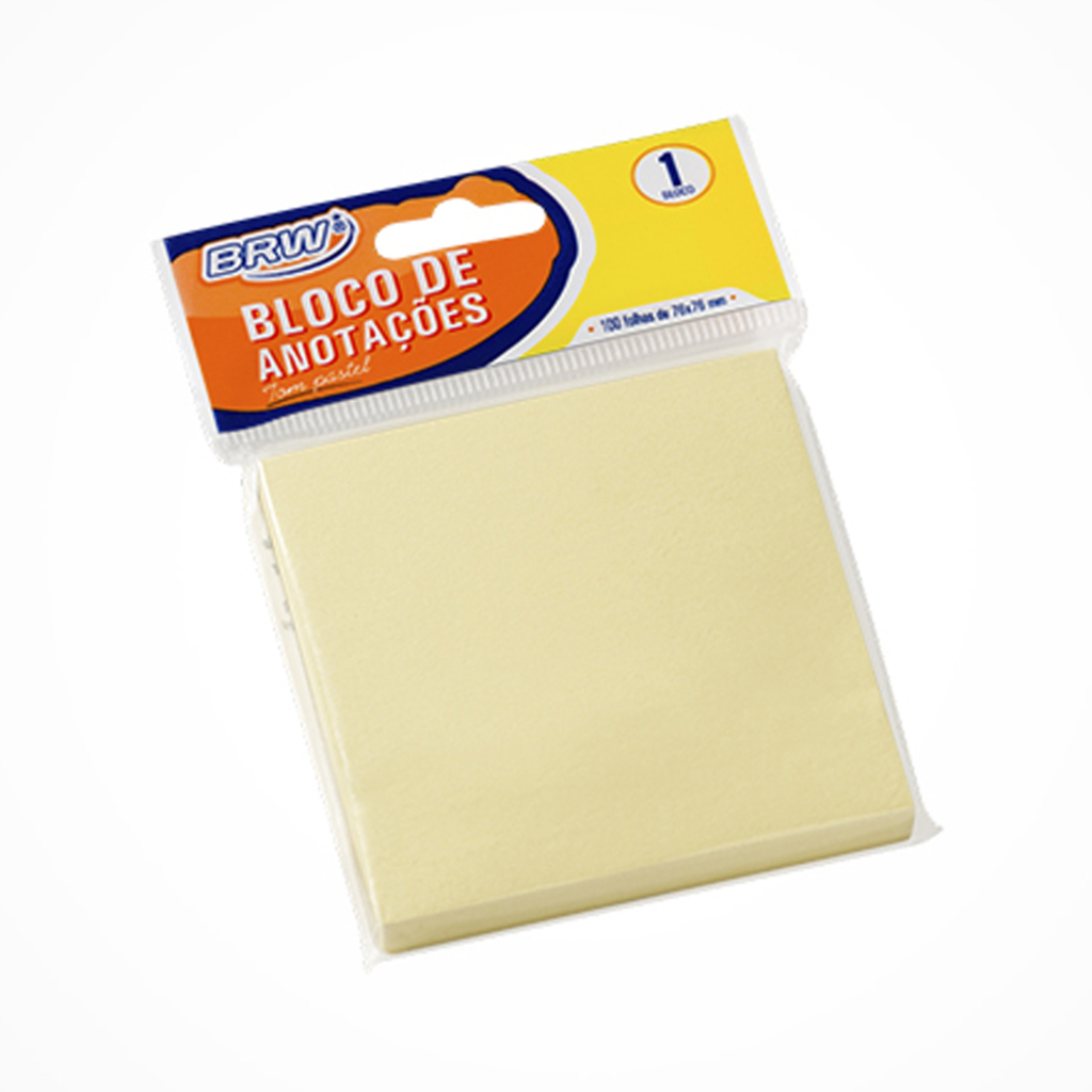 Bloco de Notas Adesivo 76x76mm com 1 Bloco de 100 Folhas Amarelo - BRW - BA7671