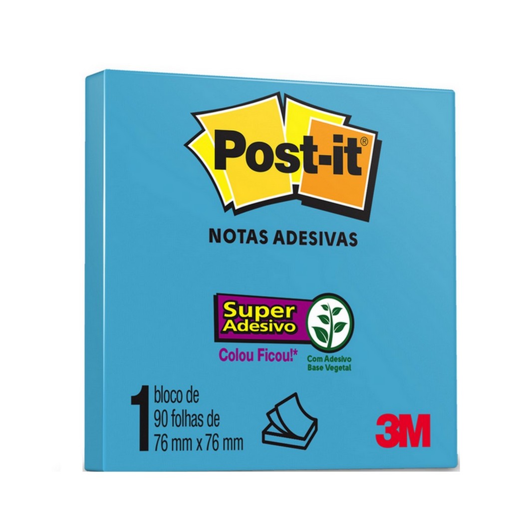 Bloco de Notas Adesivo 76X76mm com 1 Bloco de 90 Folhas Azul Electric - Post-it - 3M - HB004650246