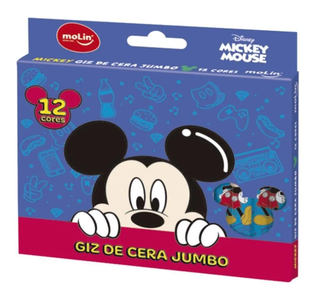 Giz de Cera Molin Mickey Jumbo 12 Cores