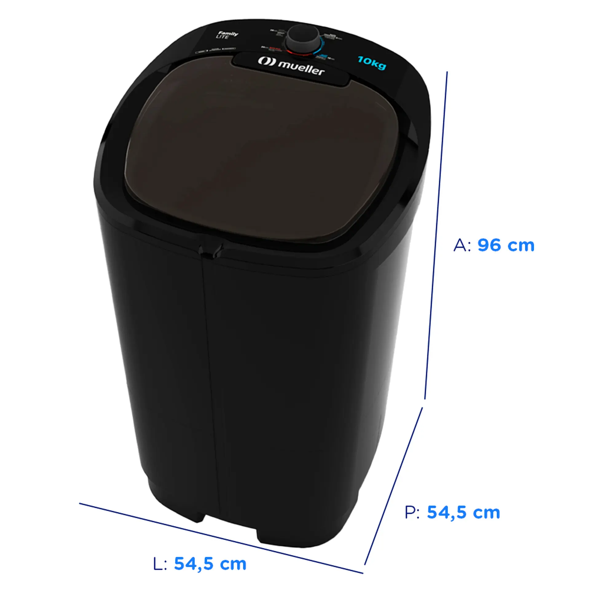 Tanquinho Mueller Family Lite 10kg Semiautomático Dispenser Duplo e Timer - Preto - 110 Volts