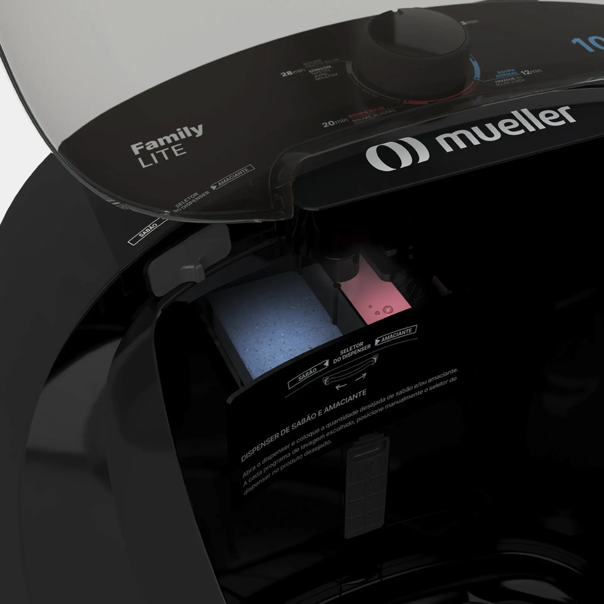 Tanquinho Mueller Family Lite 10kg Semiautomático Dispenser Duplo e Timer - Preto - 110 Volts