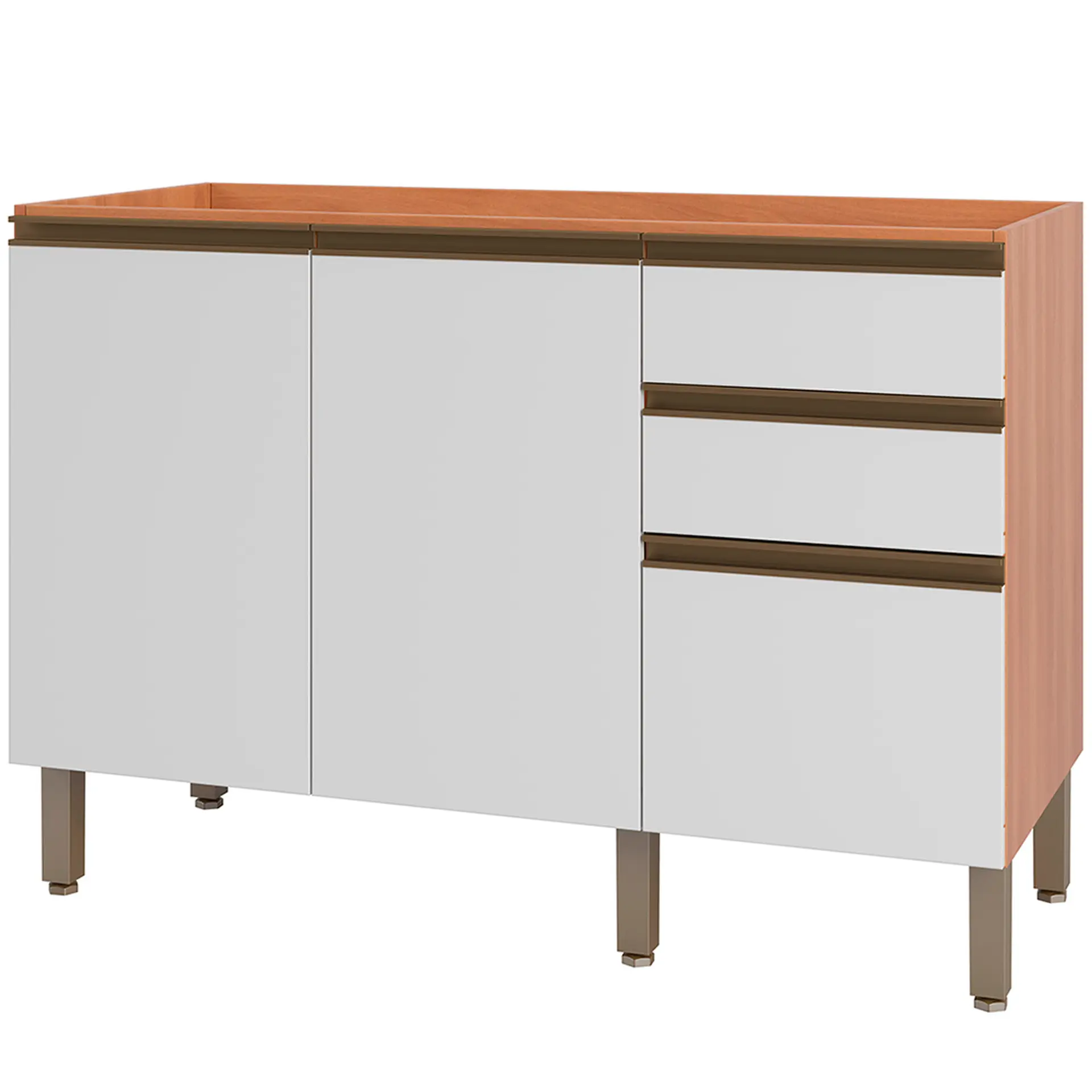 Balcão sem Tampo 2 Portas 3 Gavetas 120cm Macadâmia Telasul - Freijo/Branco