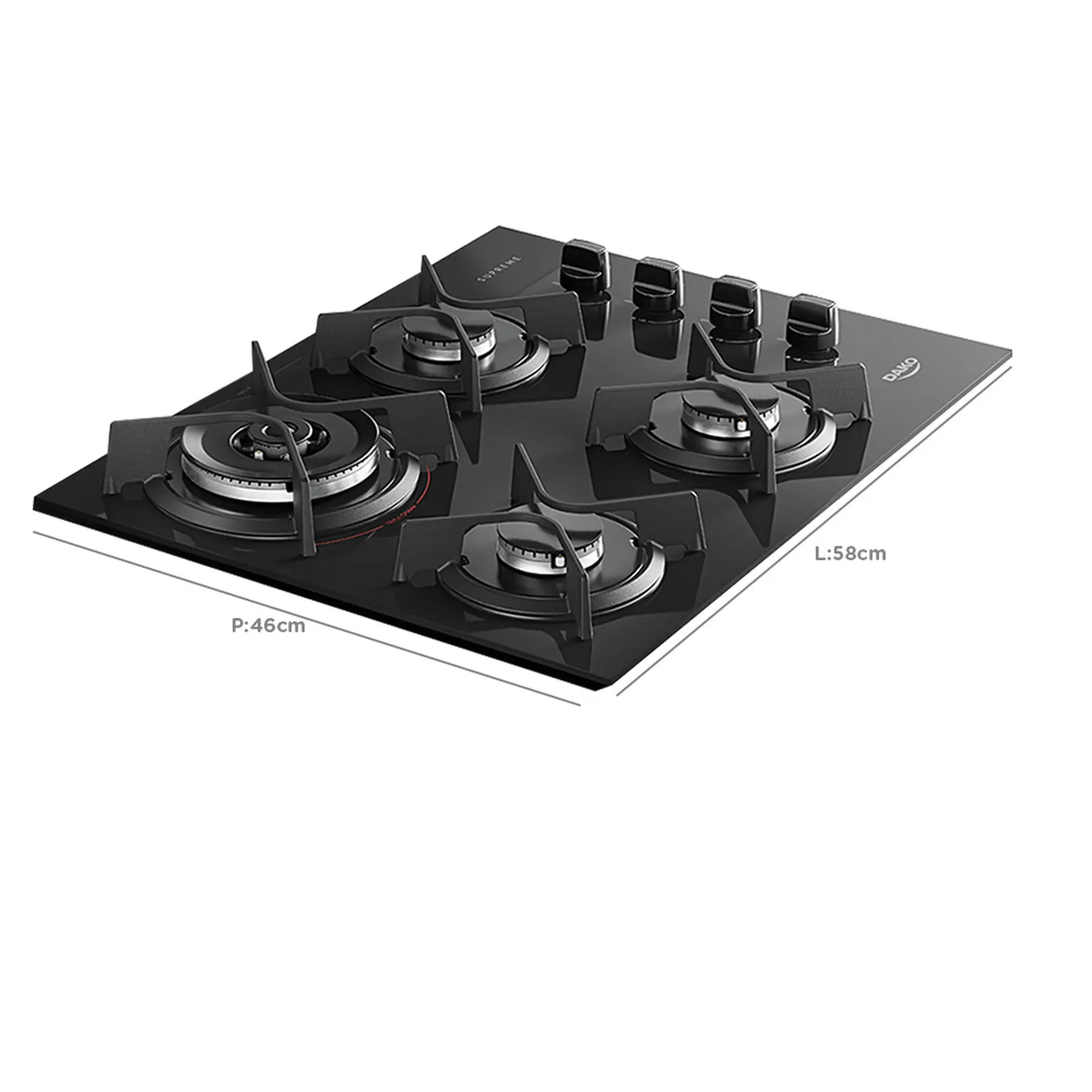 Cooktop a Gás Dako Supreme 4 Bocas Mesa em Vidro Trempes em Ferro Fundido - Preto - Bivolt