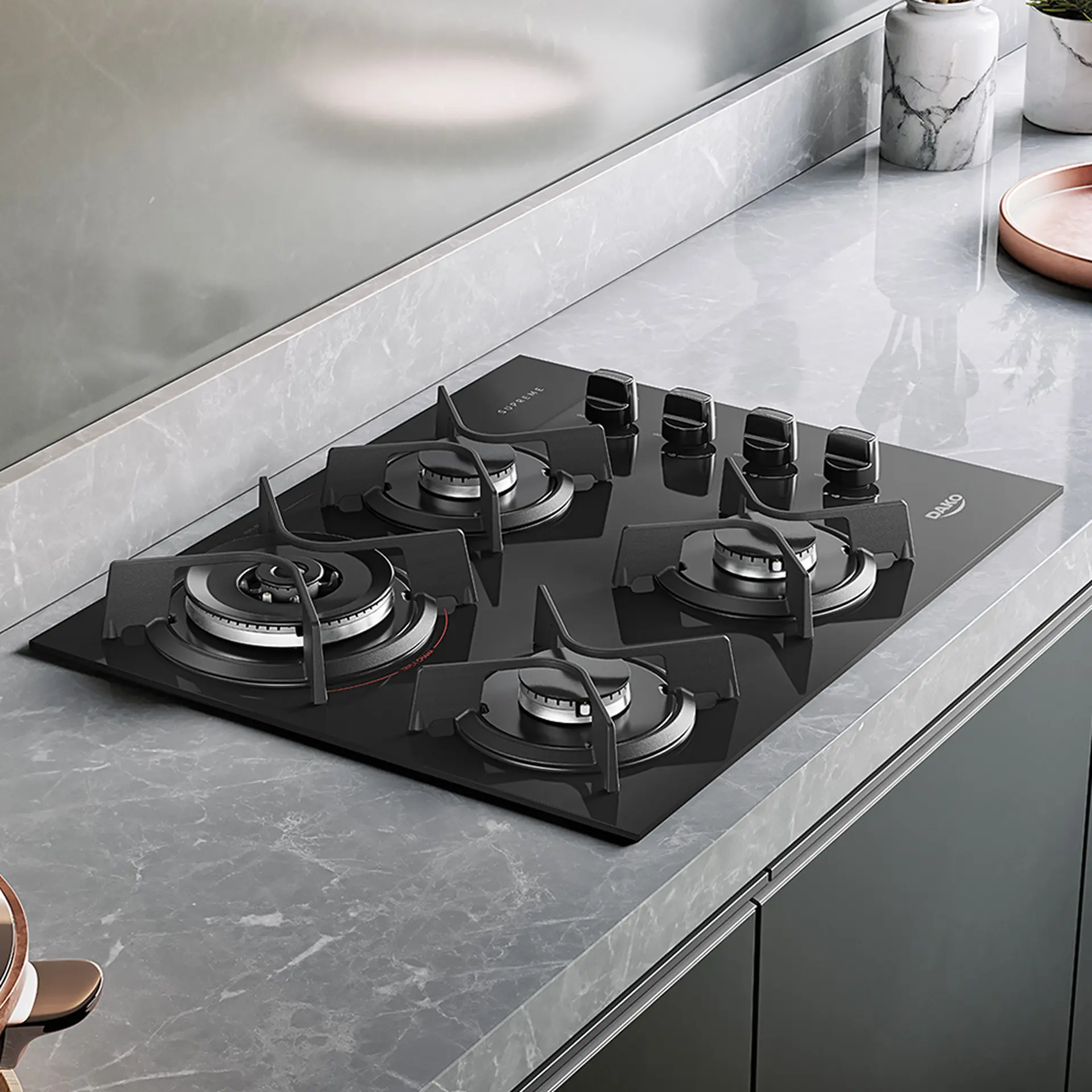 Cooktop a Gás Dako Supreme 4 Bocas Mesa em Vidro Trempes em Ferro Fundido - Preto - Bivolt