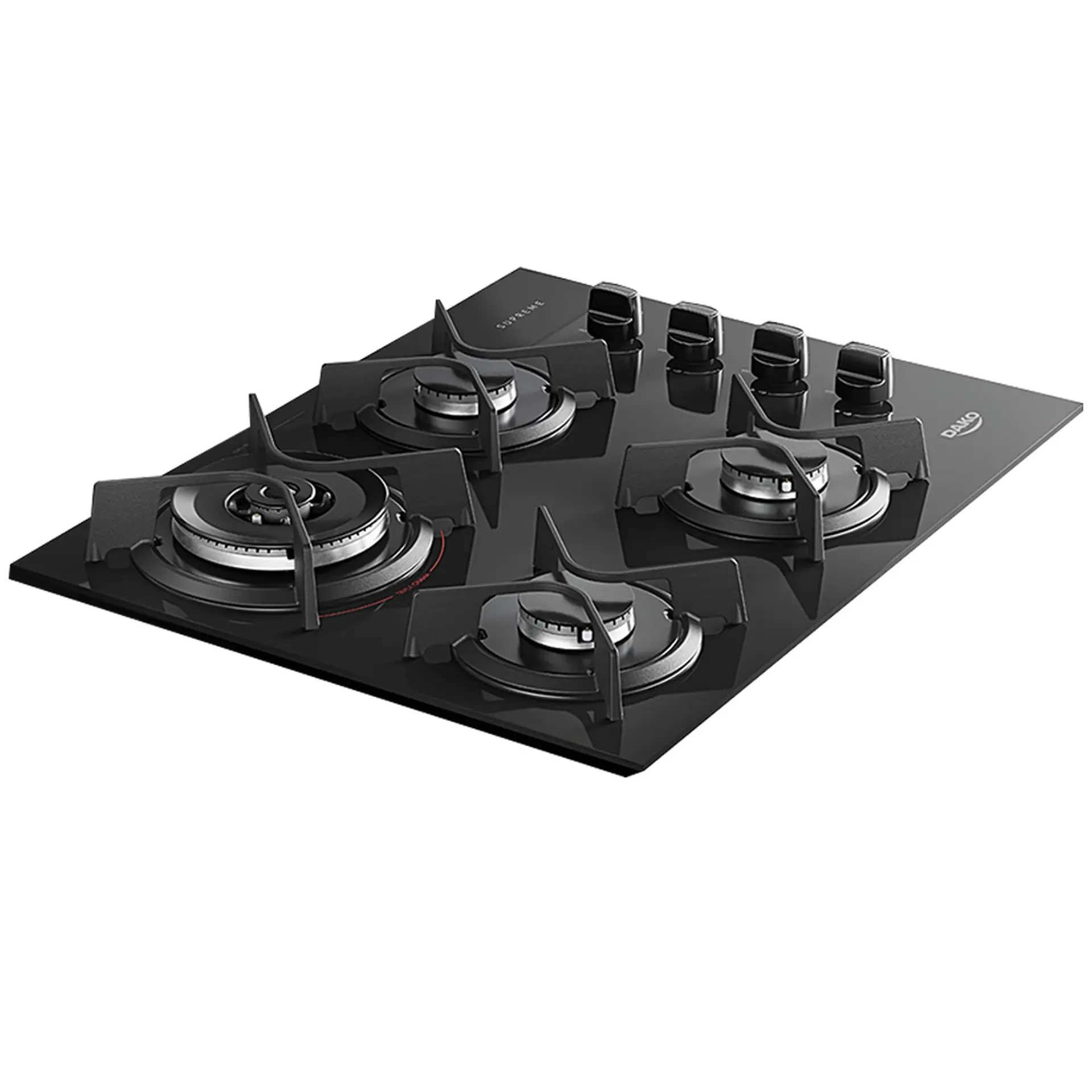 Cooktop a Gás Dako Supreme 4 Bocas Mesa em Vidro Trempes em Ferro Fundido - Preto - Bivolt