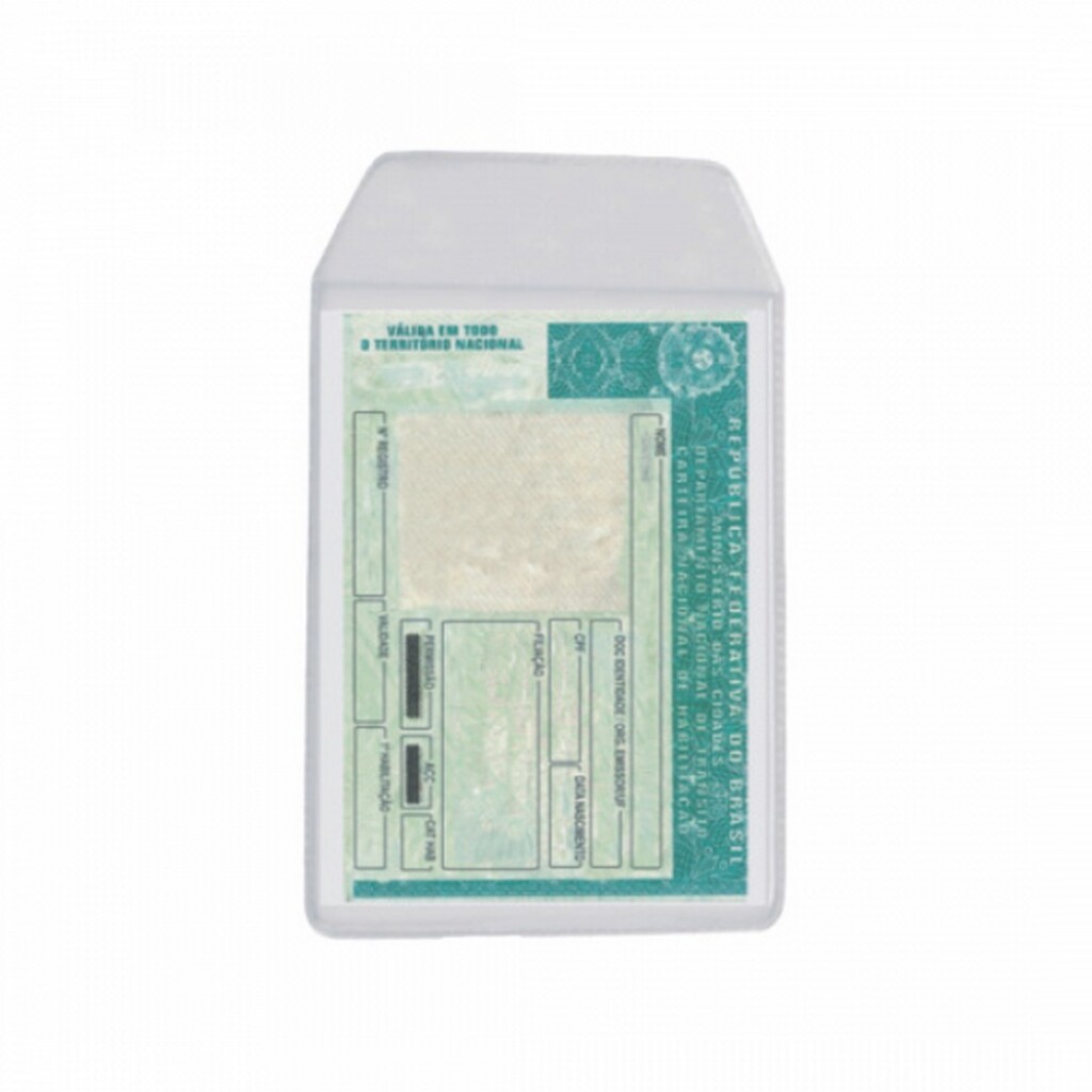 Porta Documentos CNH/CPF 90 x 65mm Transparente Plastpark - Pacote com 50 Unidades - 239