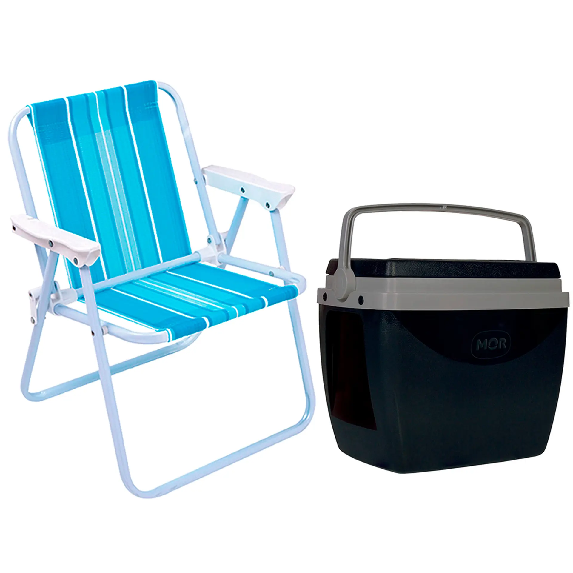 Kit Caixa Térmica 18L com Alça e Cadeira de Praia Infantil Mor - Preto