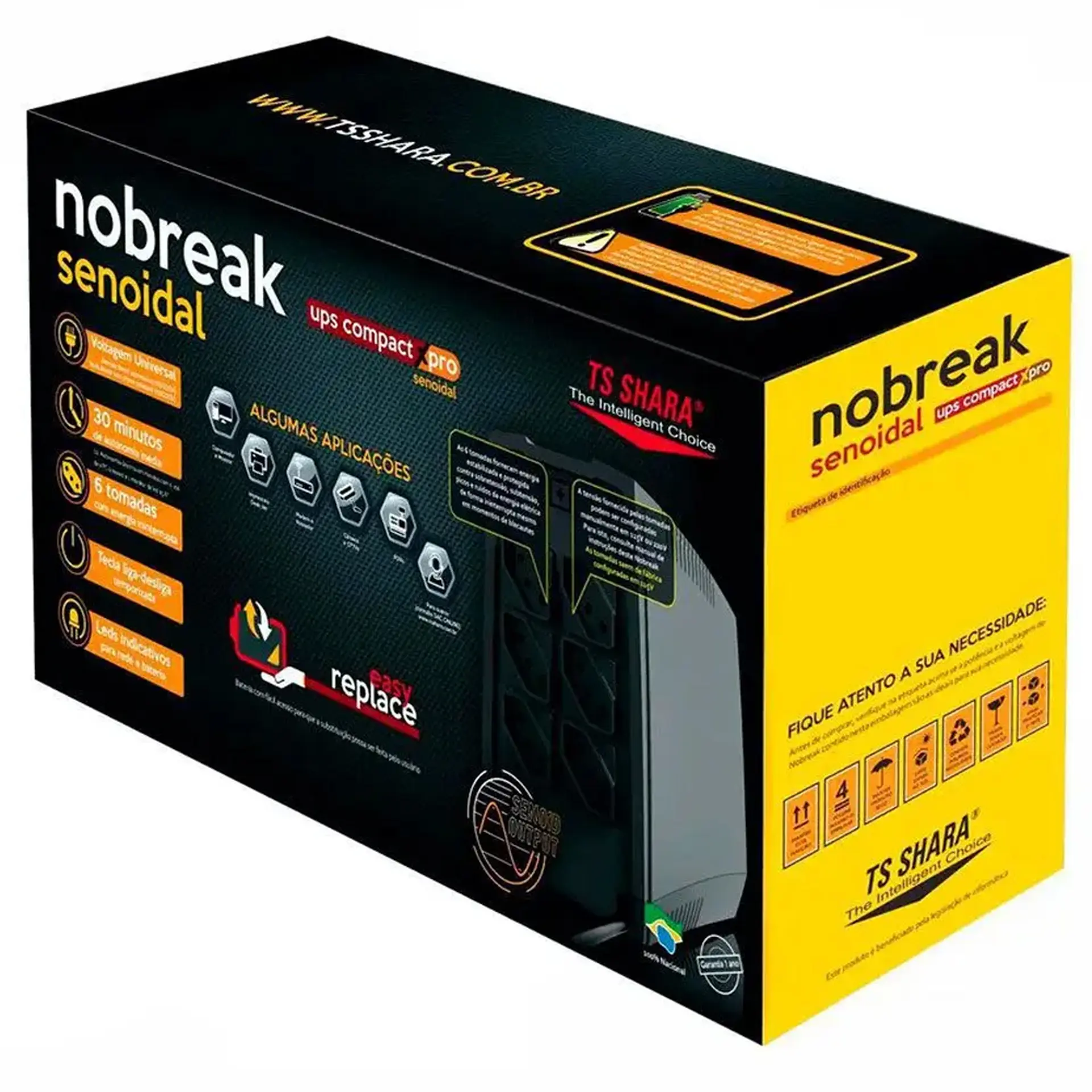 Nobreak TS Shara UPS Compact XPro Senoidal 800VA 6 Tomadas 4447 - Preto - Bivolt