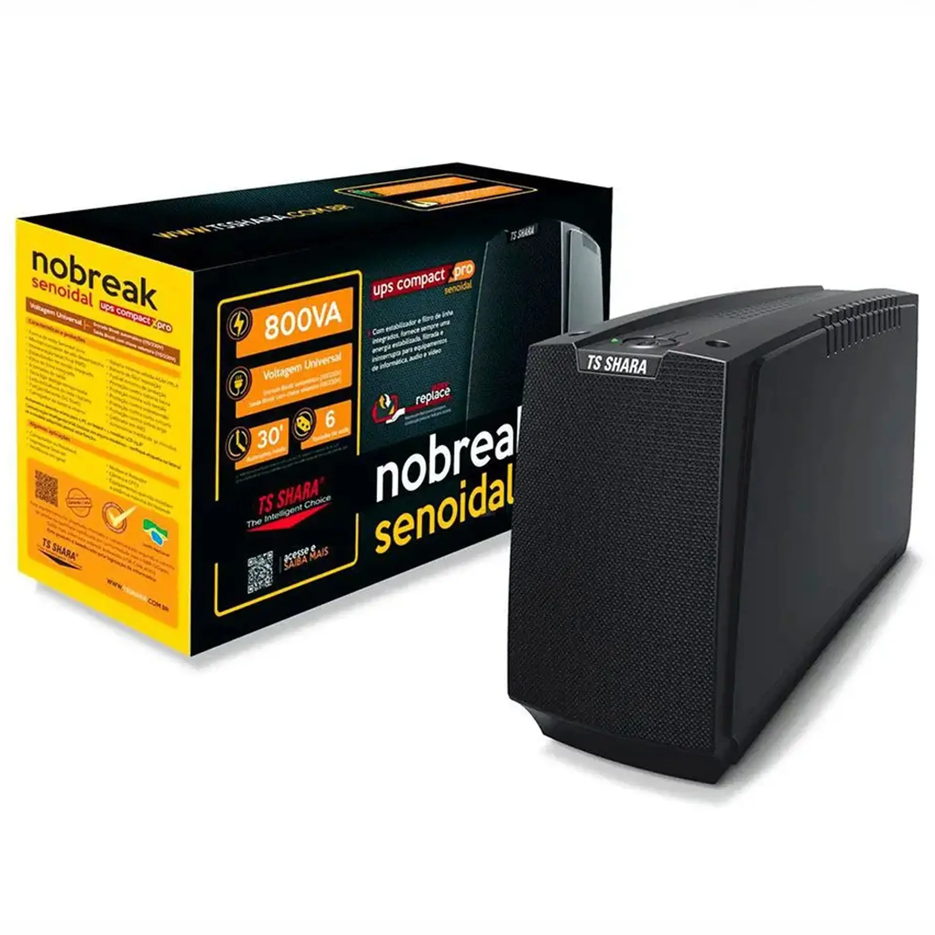 Nobreak TS Shara UPS Compact XPro Senoidal 800VA 6 Tomadas 4447 - Preto - Bivolt