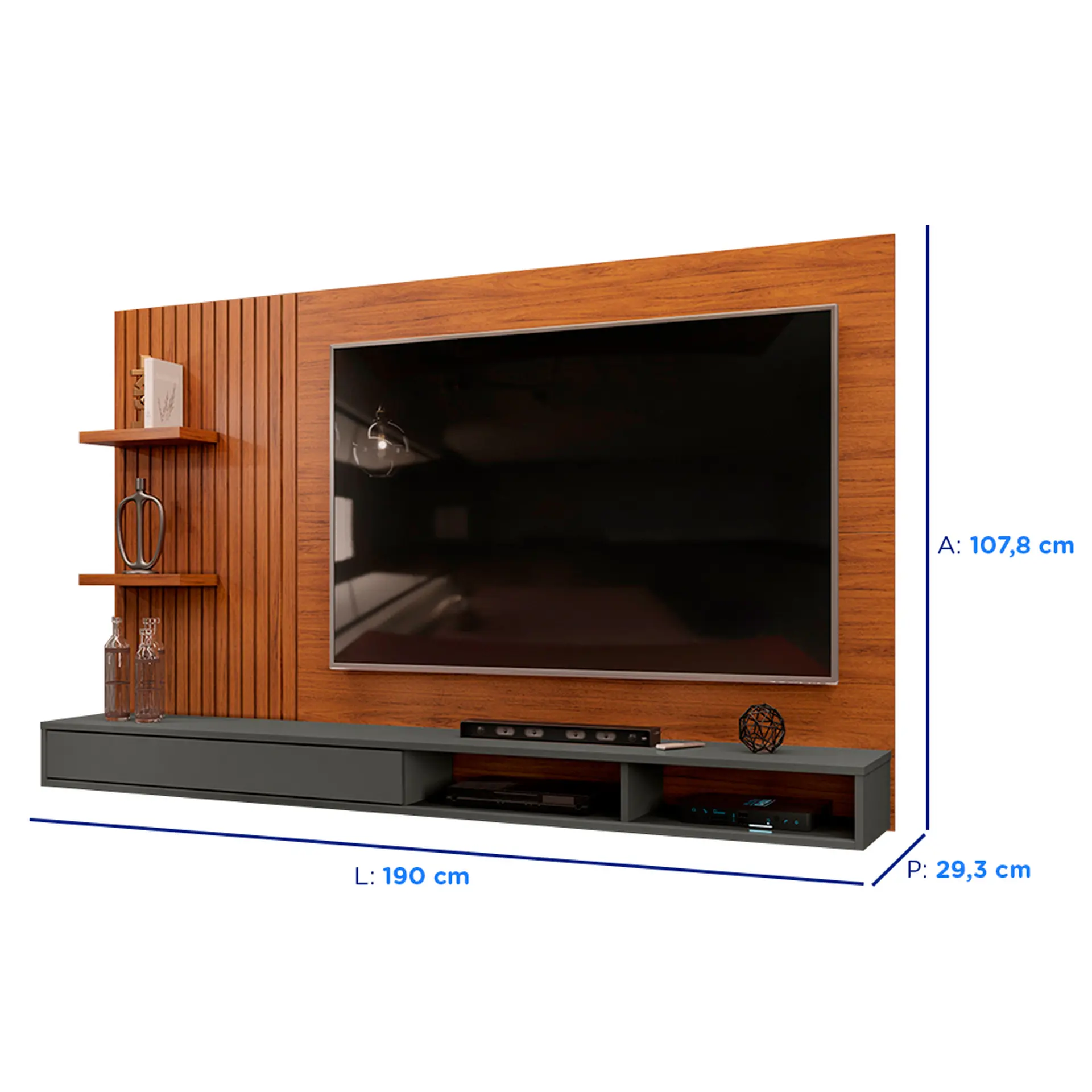 Painel para TV até 60" 1 Porta de Correr Bento DJ Móveis - Freijo/Cinza Urbano