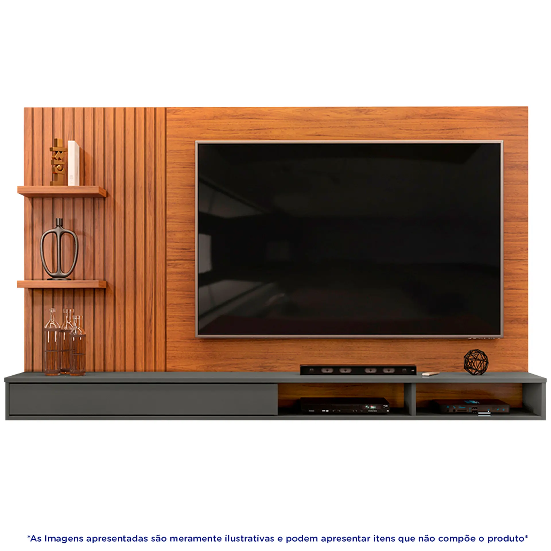 Painel para TV até 60" 1 Porta de Correr Bento DJ Móveis - Freijo/Cinza Urbano