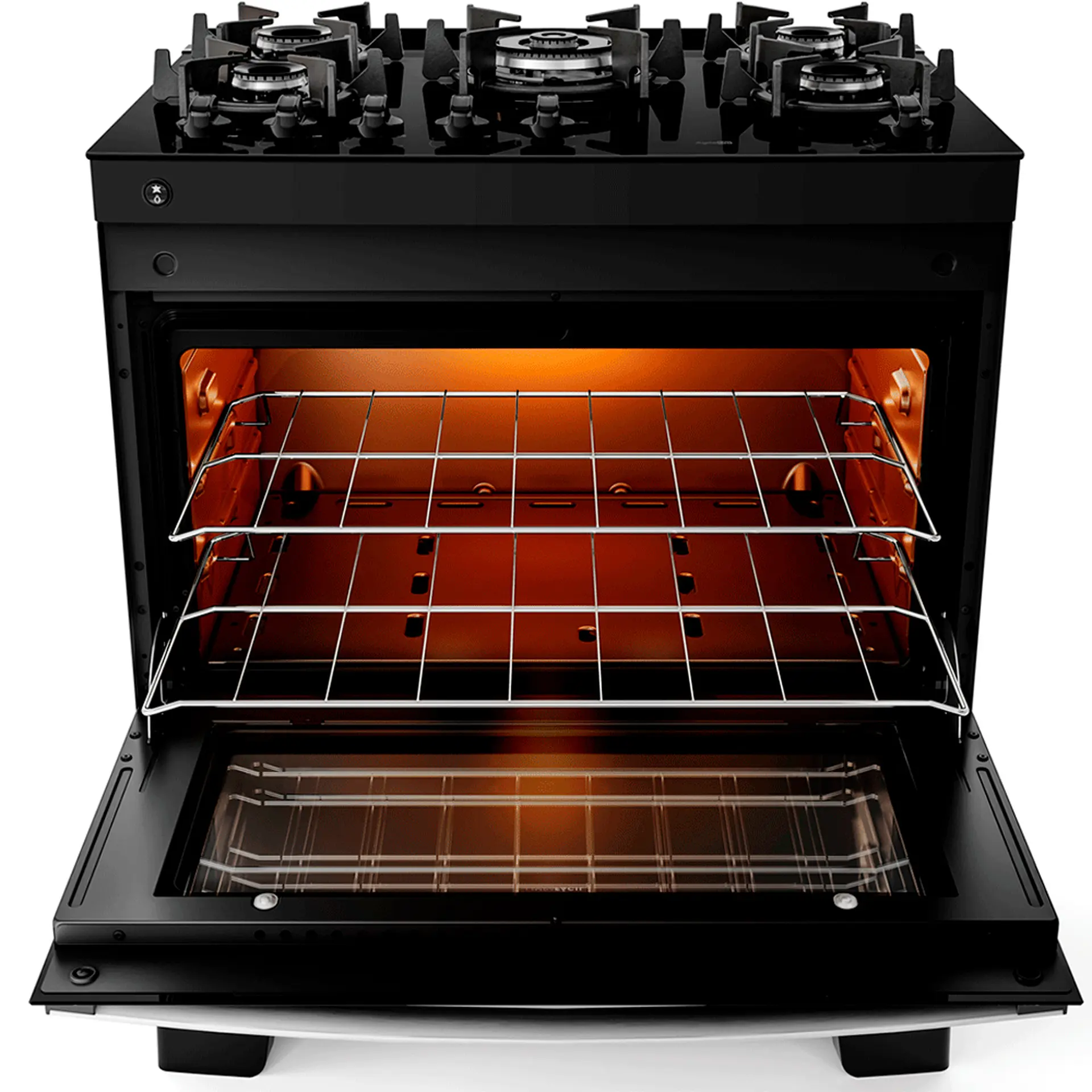 Fogão Atlas 5 Bocas Agile Glass Automático Mesa de Vidro Forno 86,5L - Preto - Bivolt