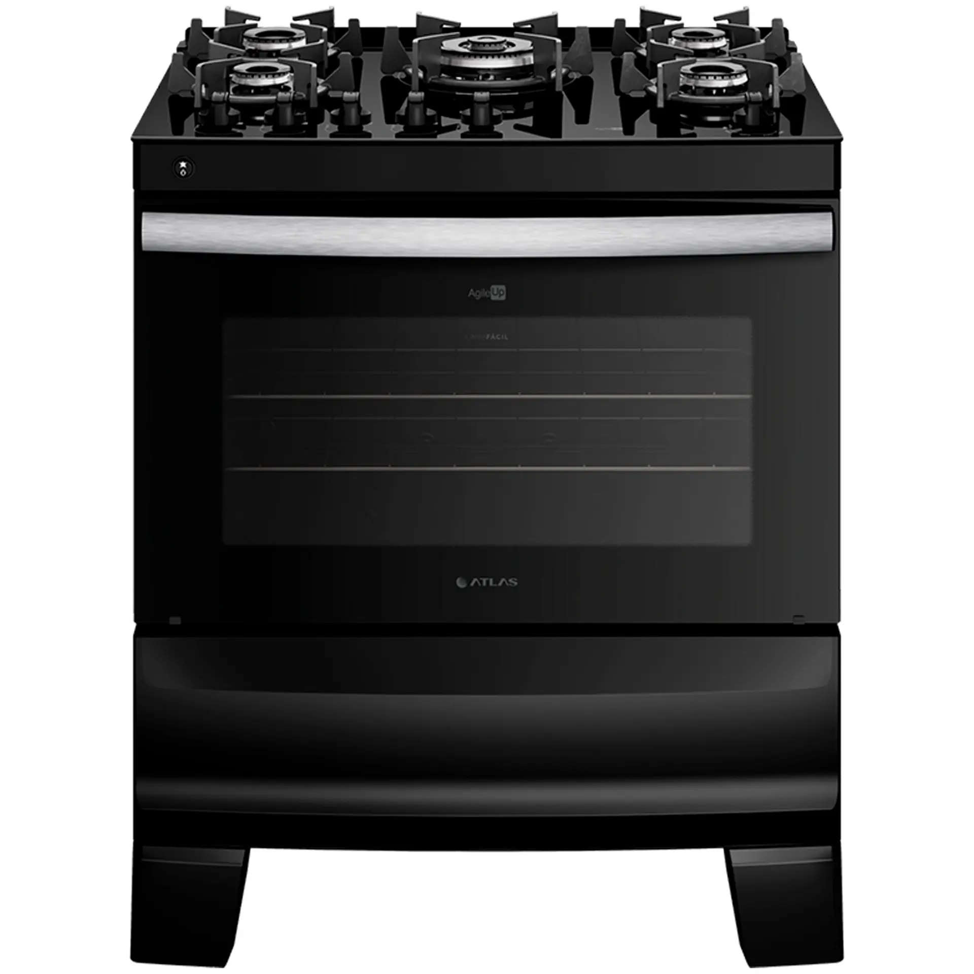 Fogão Atlas 5 Bocas Agile Glass Automático Mesa de Vidro Forno 86,5L - Preto - Bivolt