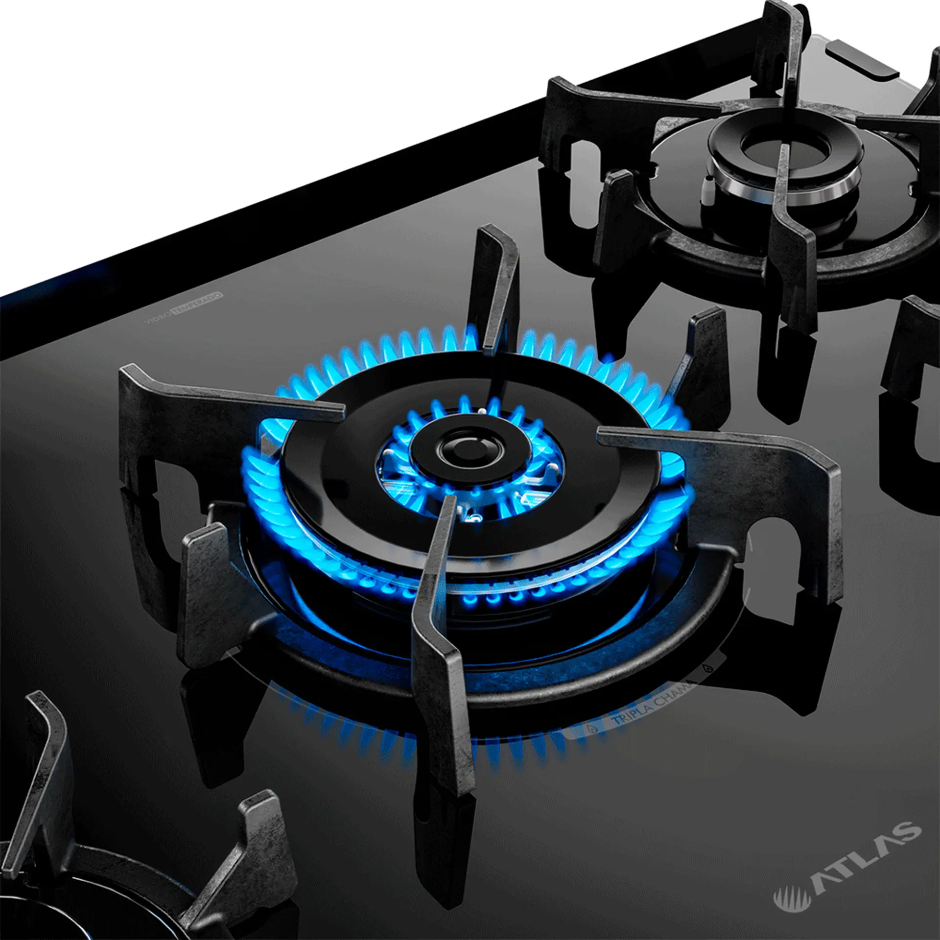 Fogão Atlas 5 Bocas Agile Glass Automático Mesa de Vidro Forno 86,5L - Preto - Bivolt
