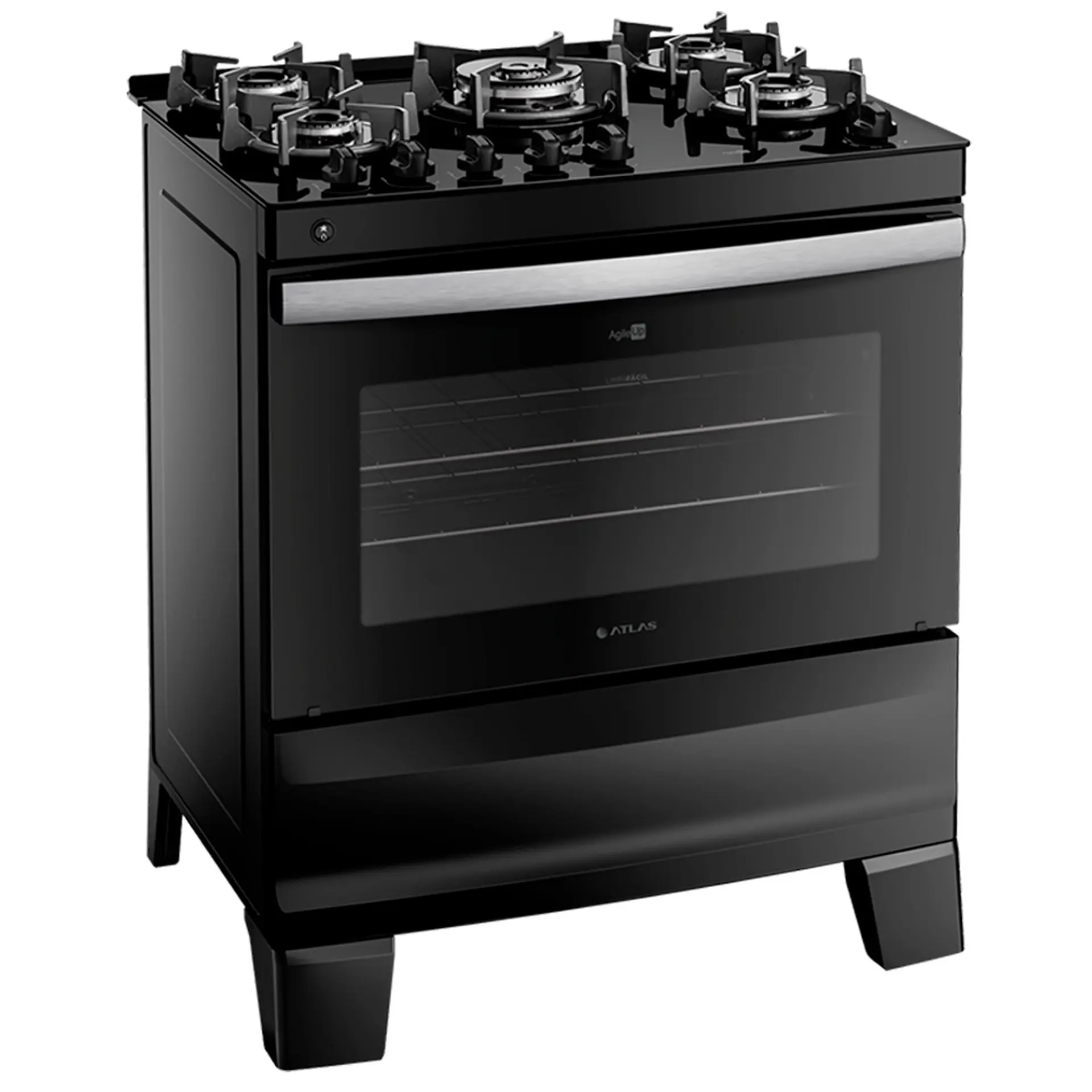 Fogão Atlas 5 Bocas Agile Glass Automático Mesa de Vidro Forno 86,5L - Preto - Bivolt