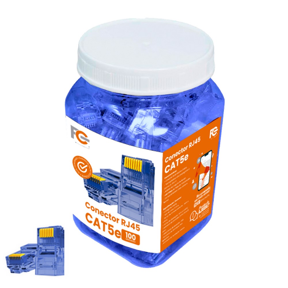 Conector RJ45 FC Fontes Macho 8 x 8 Cat.5e  FCRJ45A5N Pote 100 unidades