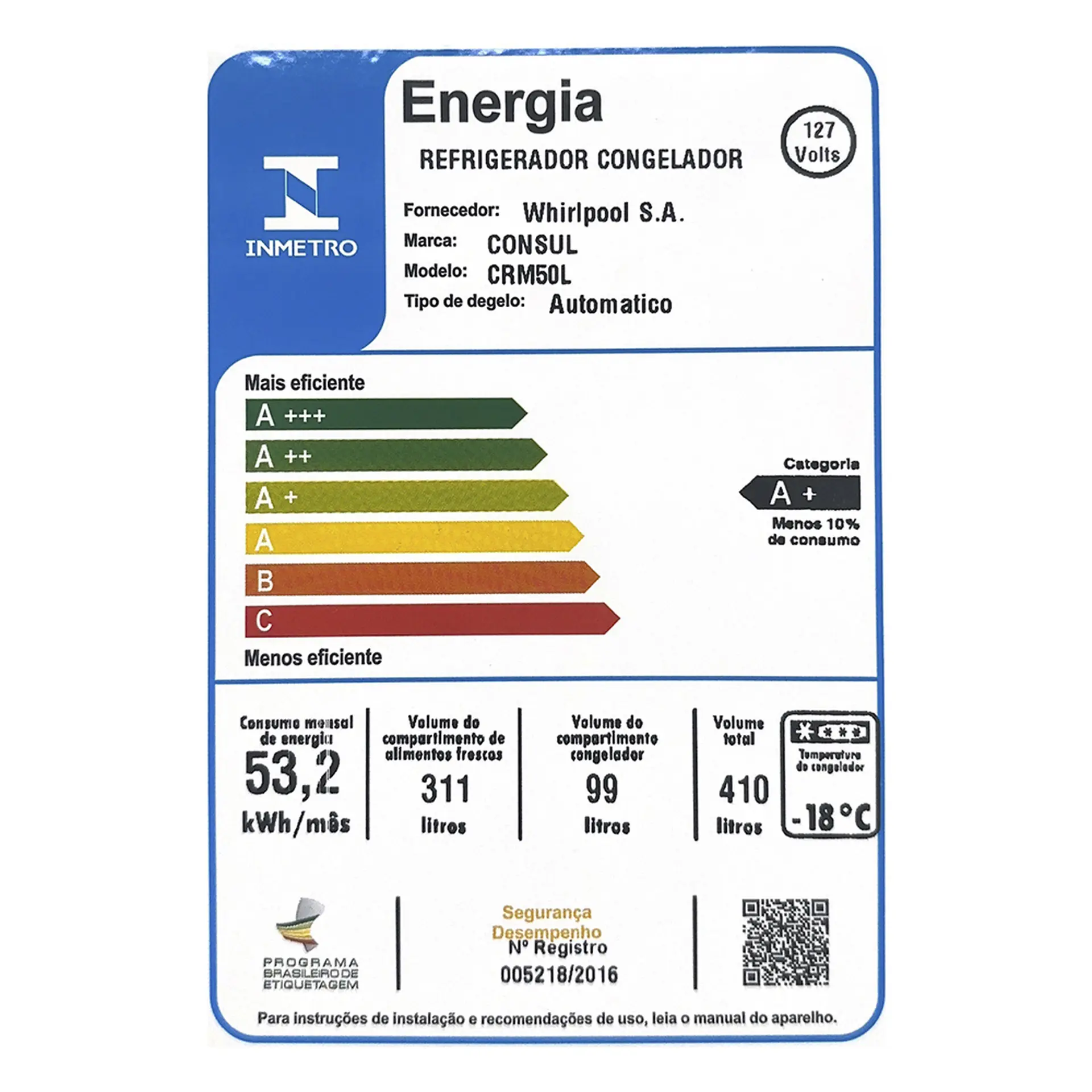 Geladeira Consul 410L Frost Free Duplex CRM50LB - Branco - 110 Volts