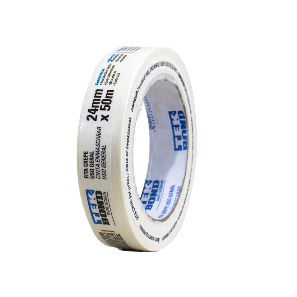 Fita Crepe 24mm x 50 Metros Branco Unitário - Tekbond - 78072708176