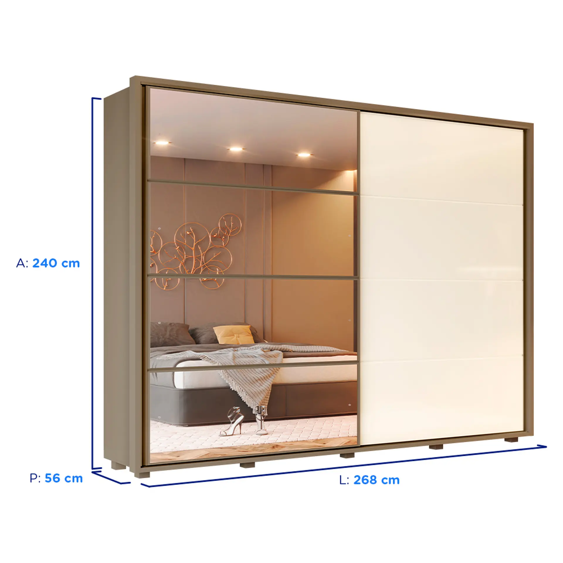 Guarda-Roupa Casal 2 Portas Correr 6 Gavetas Cavic Henn Roupeiro - Duna/Off White