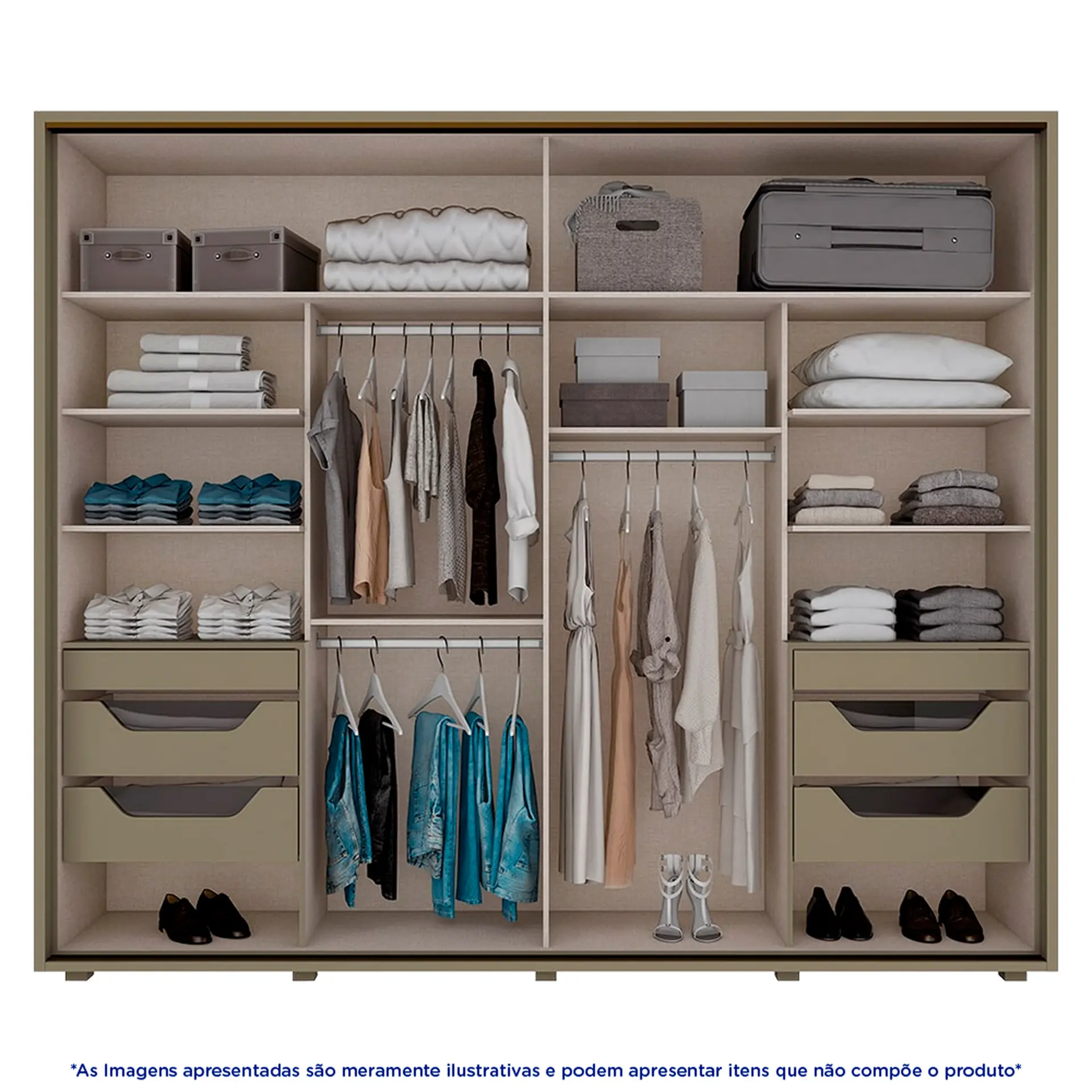 Guarda-Roupa Casal 2 Portas Correr 6 Gavetas Cavic Henn Roupeiro - Duna/Off White