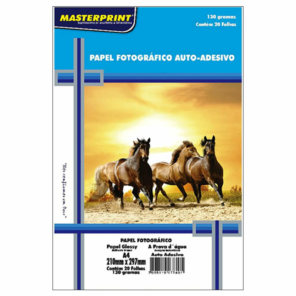 Papel Fotográfico Glossy Brilhante Adesivo A4 130 Gramas 20 Folhas Masterprint - 302010008